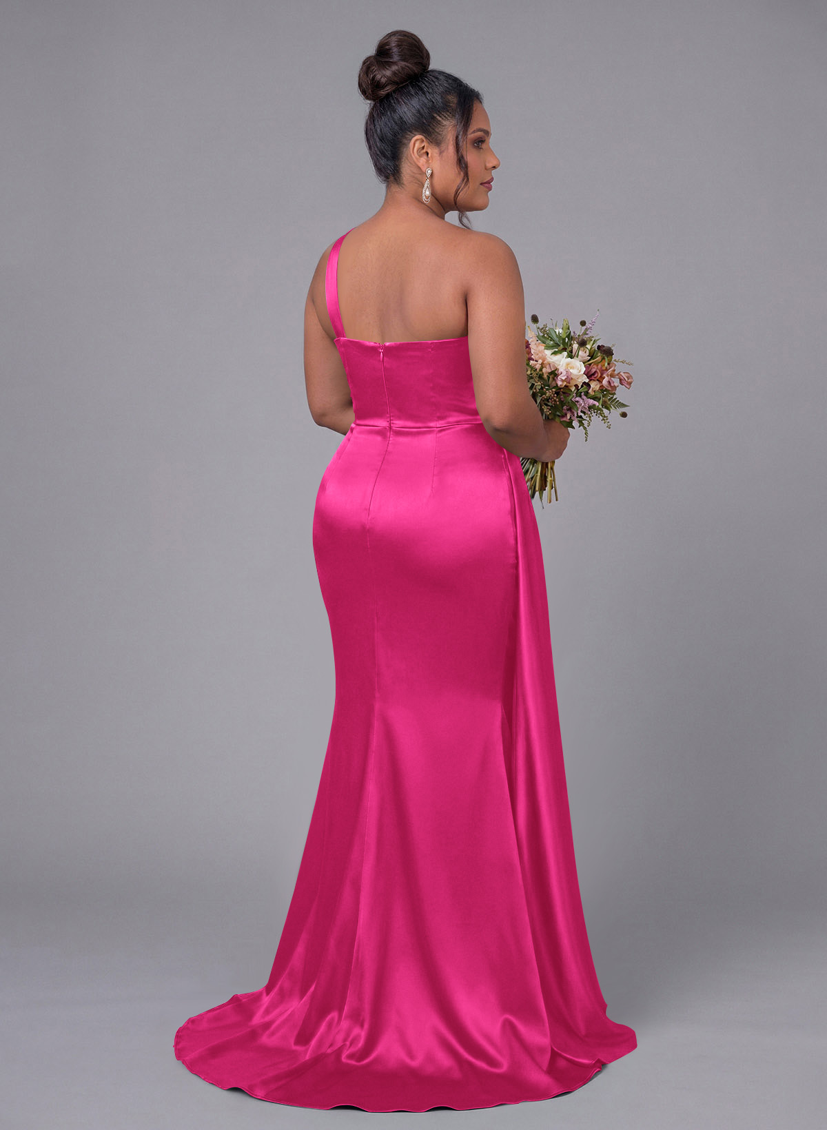 Sheath/Column One-Shoulder Silk Like Satin Bridesmaid Dresses With Ruffle, product image 345