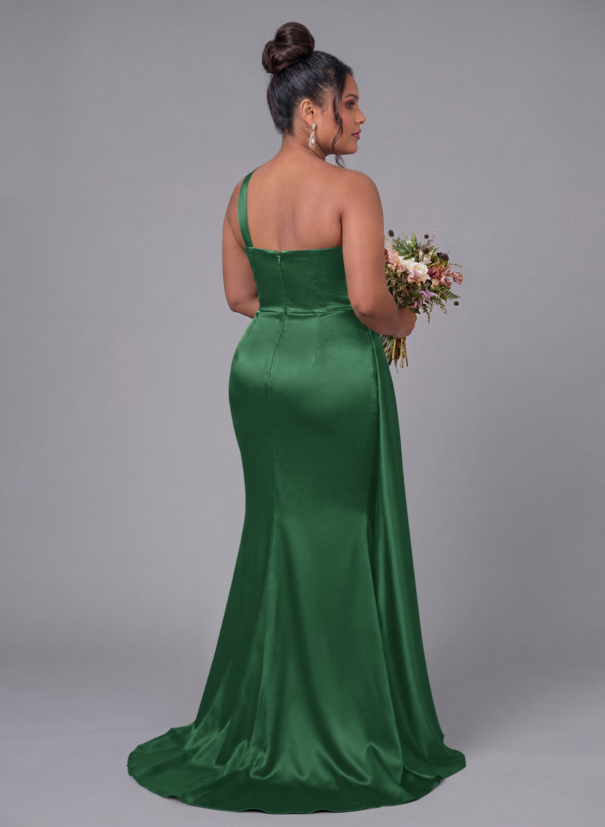 Sheath/Column One-Shoulder Silk Like Satin Bridesmaid Dresses With Ruffle, product image 311