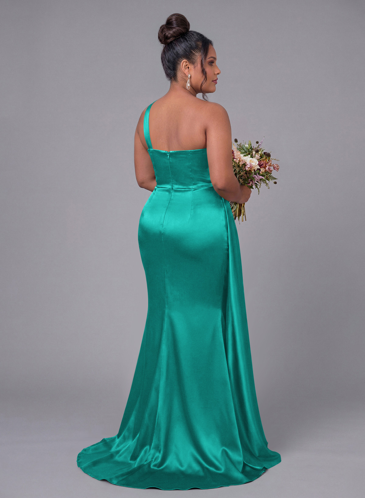 Sheath/Column One-Shoulder Silk Like Satin Bridesmaid Dresses With Ruffle, product image 309
