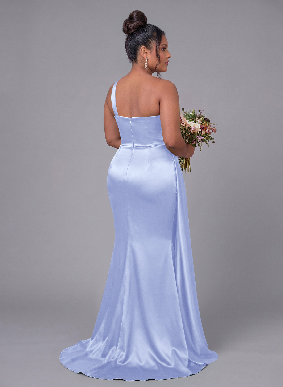 Sheath/Column One-Shoulder Silk Like Satin Bridesmaid Dresses With Ruffle, product image 335
