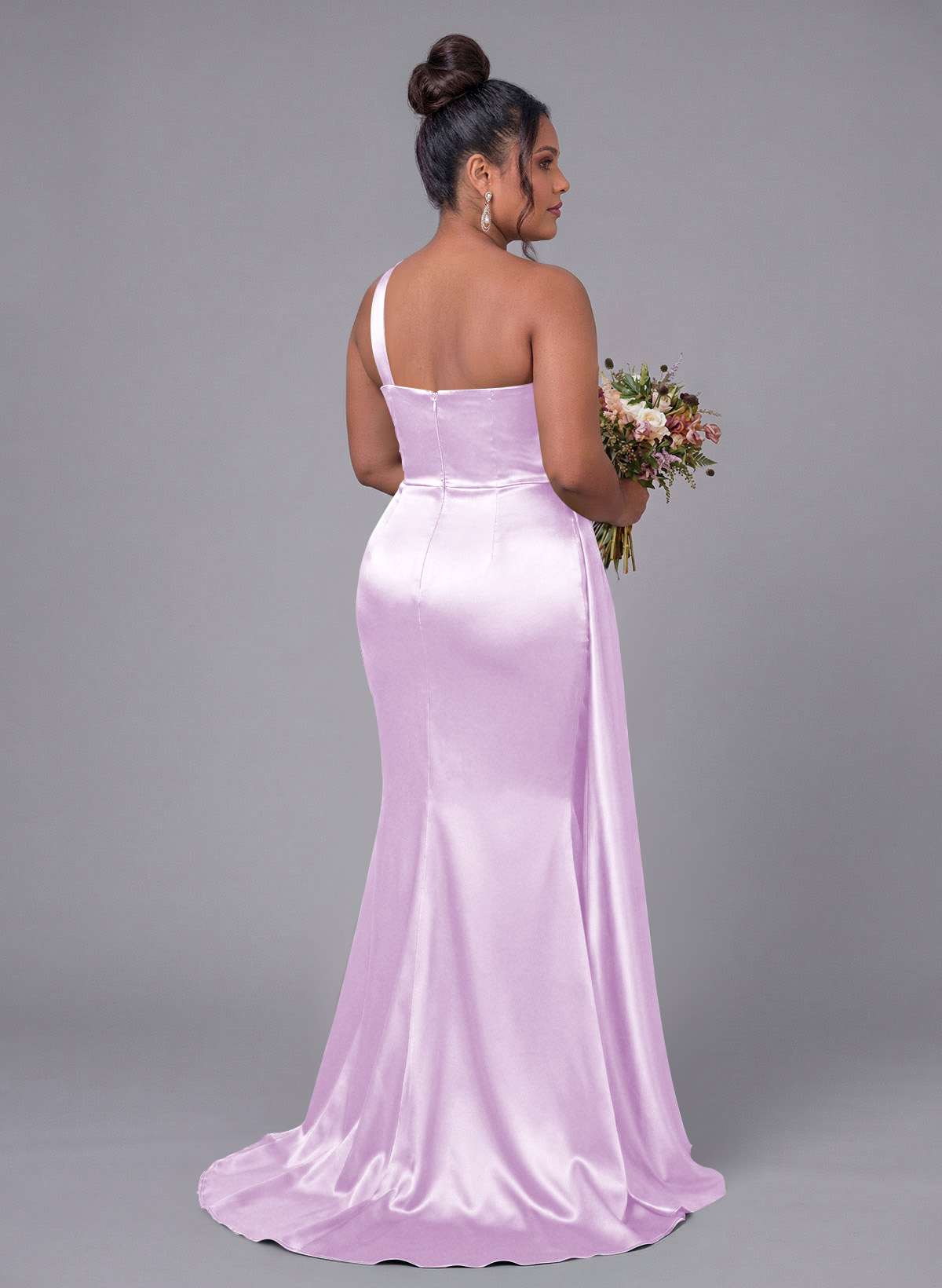 Sheath/Column One-Shoulder Silk Like Satin Bridesmaid Dresses With Ruffle, product image 285