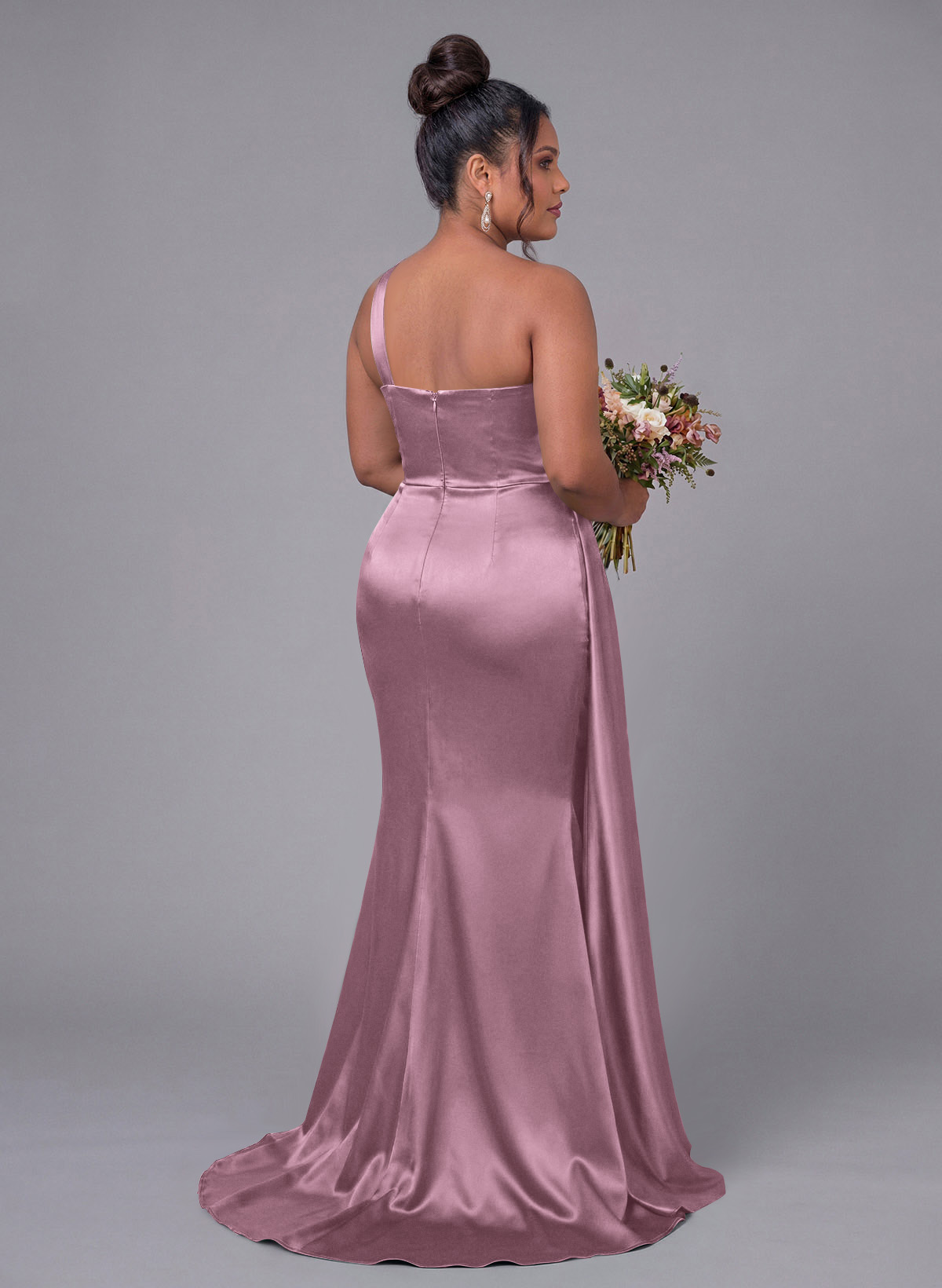 Sheath/Column One-Shoulder Silk Like Satin Bridesmaid Dresses With Ruffle, product image 317