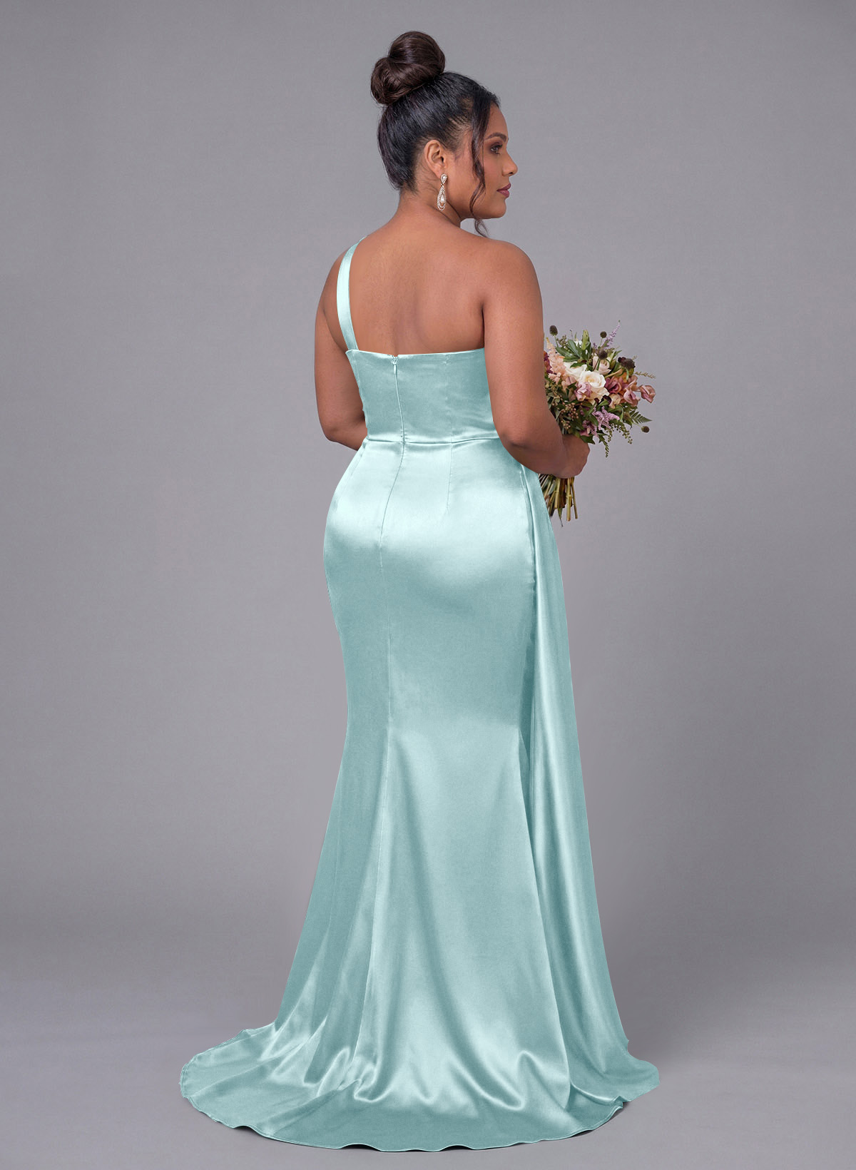 Sheath/Column One-Shoulder Silk Like Satin Bridesmaid Dresses With Ruffle, product image 329