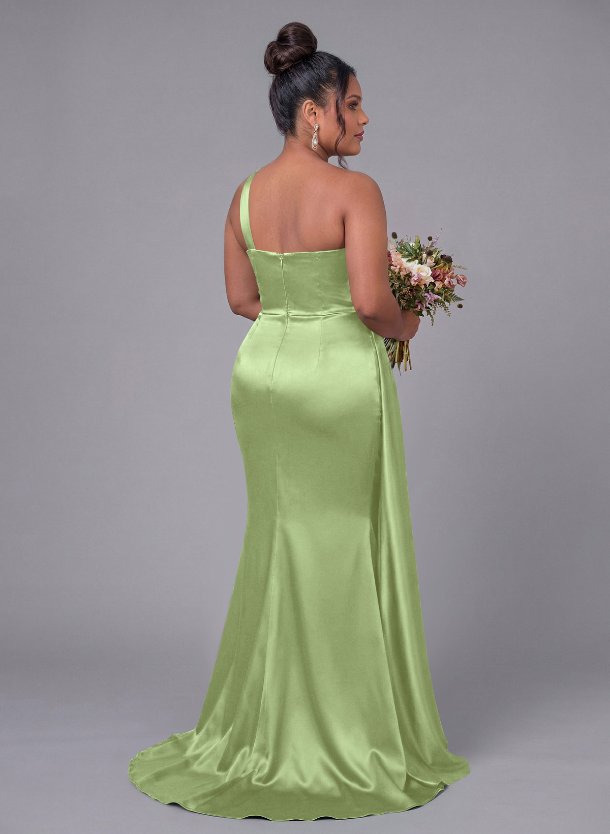 Sheath/Column One-Shoulder Silk Like Satin Bridesmaid Dresses With Ruffle, product image 355