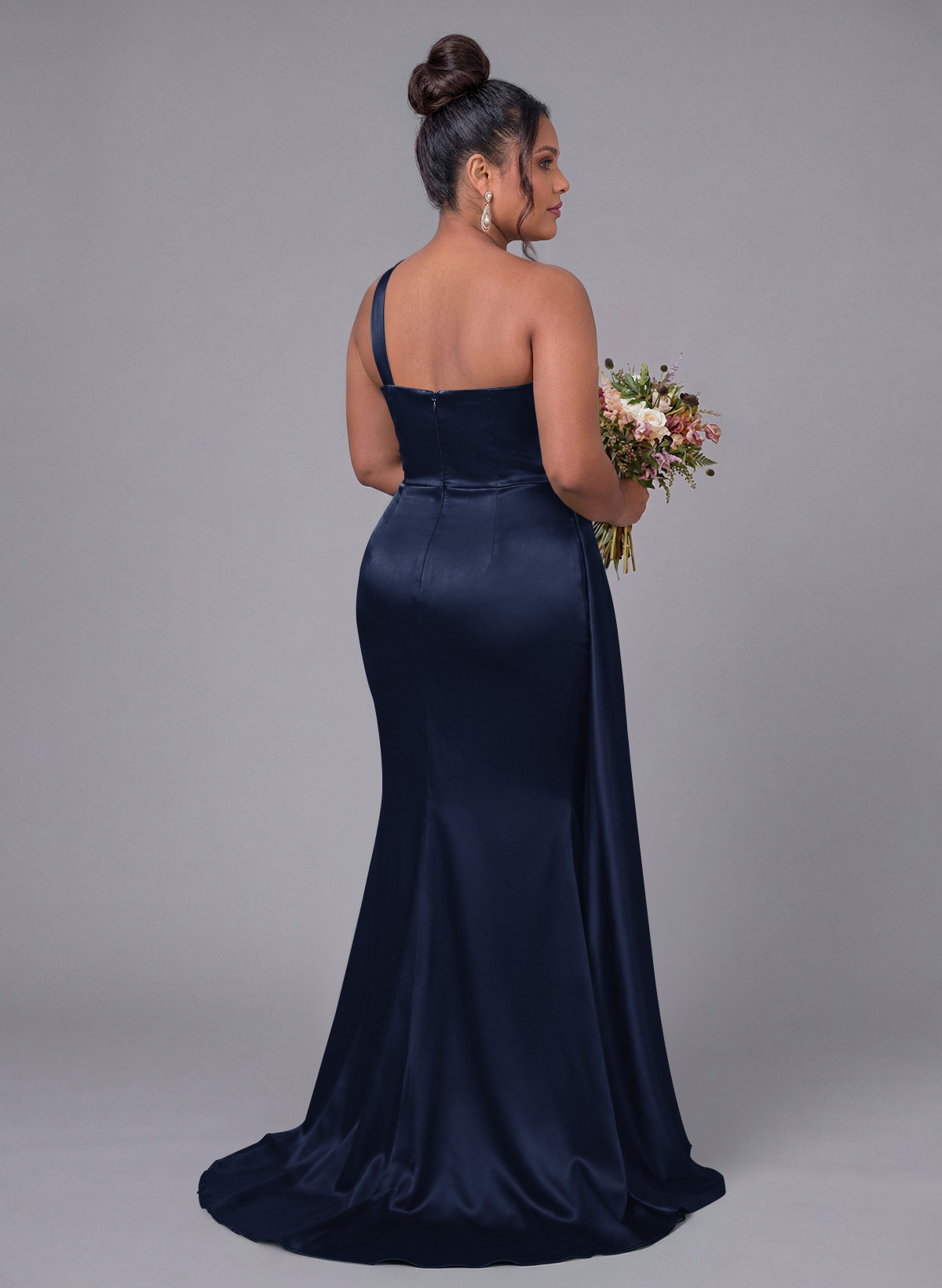 Sheath/Column One-Shoulder Silk Like Satin Bridesmaid Dresses With Ruffle, product image 305