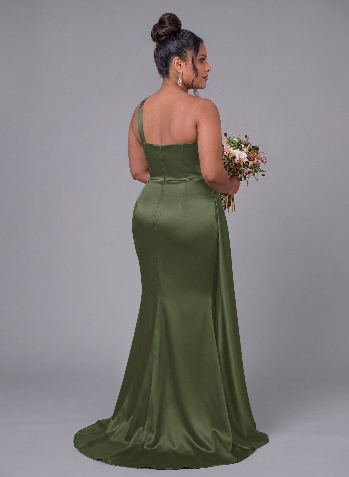 Sheath/Column One-Shoulder Silk Like Satin Bridesmaid Dresses With Ruffle, product image 347