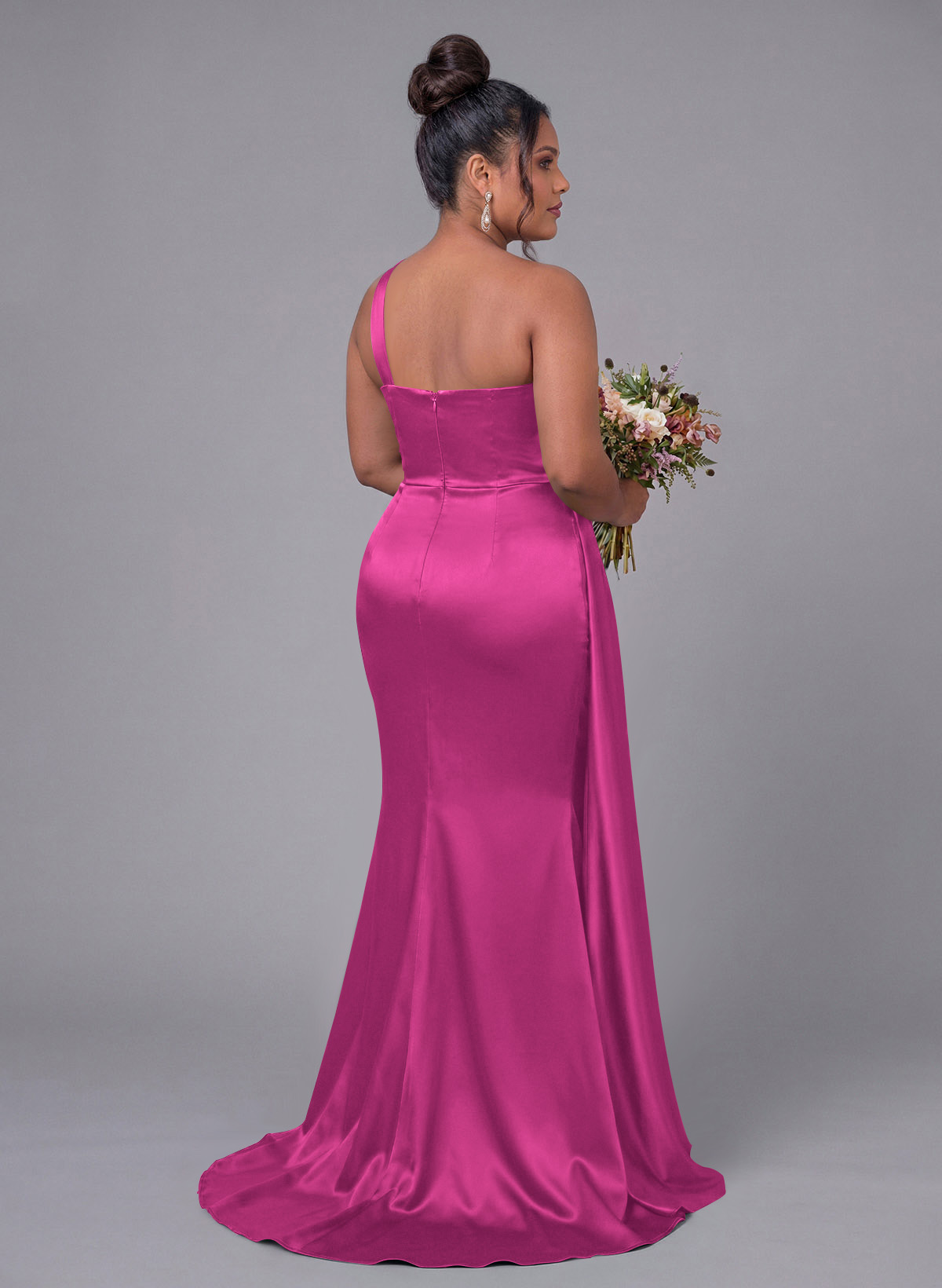 Sheath/Column One-Shoulder Silk Like Satin Bridesmaid Dresses With Ruffle, product image 323