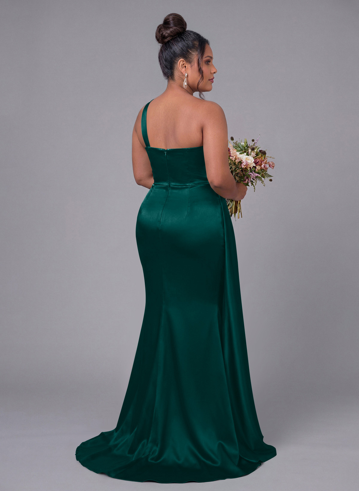 Sheath/Column One-Shoulder Silk Like Satin Bridesmaid Dresses With Ruffle, product image 299