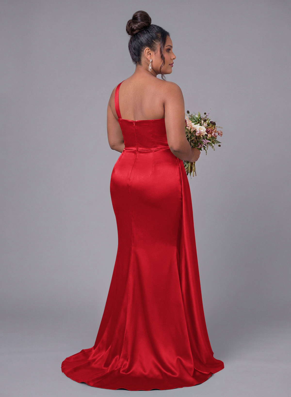 Sheath/Column One-Shoulder Silk Like Satin Bridesmaid Dresses With Ruffle, product image 303