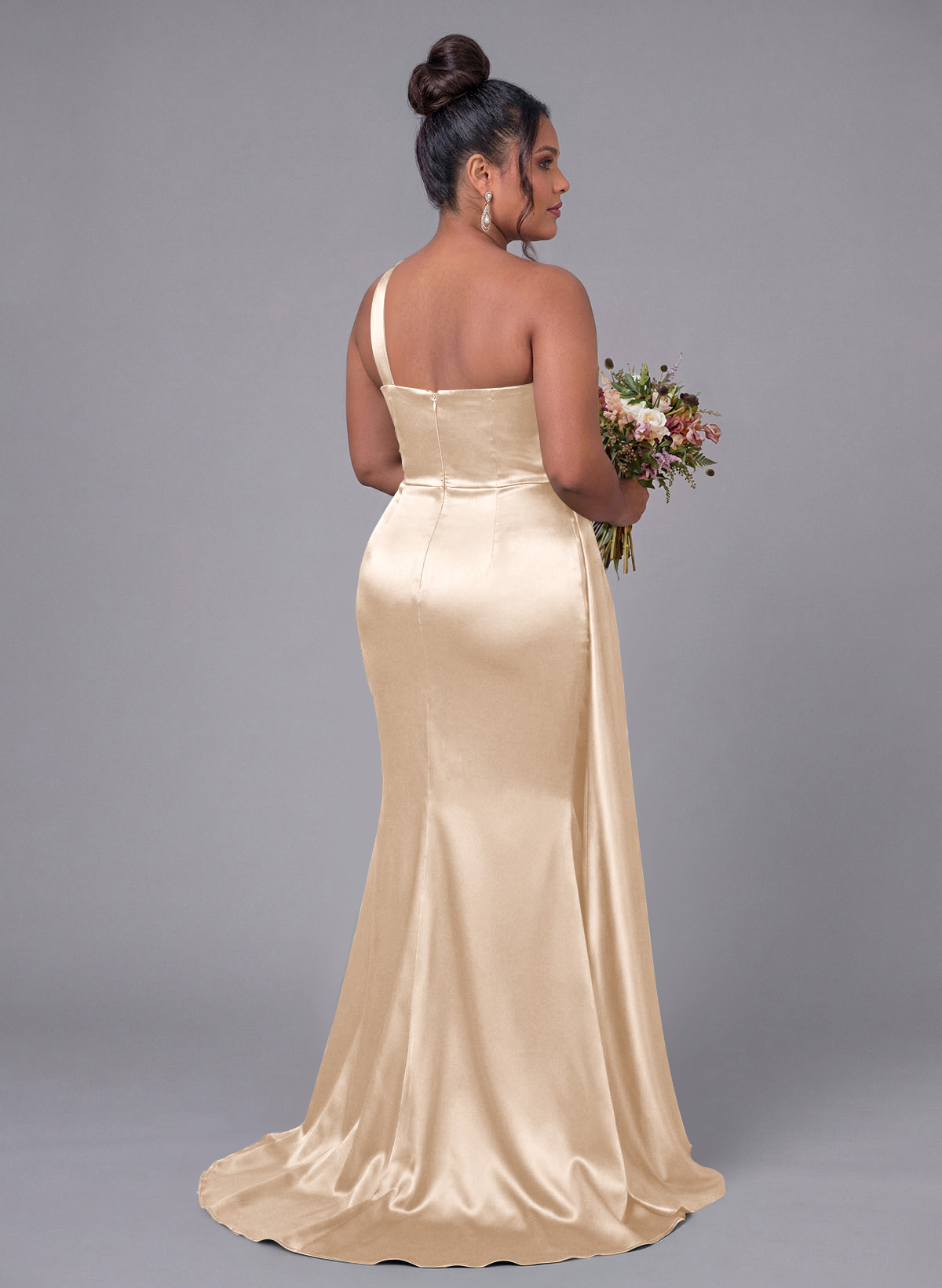 Sheath/Column One-Shoulder Silk Like Satin Bridesmaid Dresses With Ruffle, product image 349
