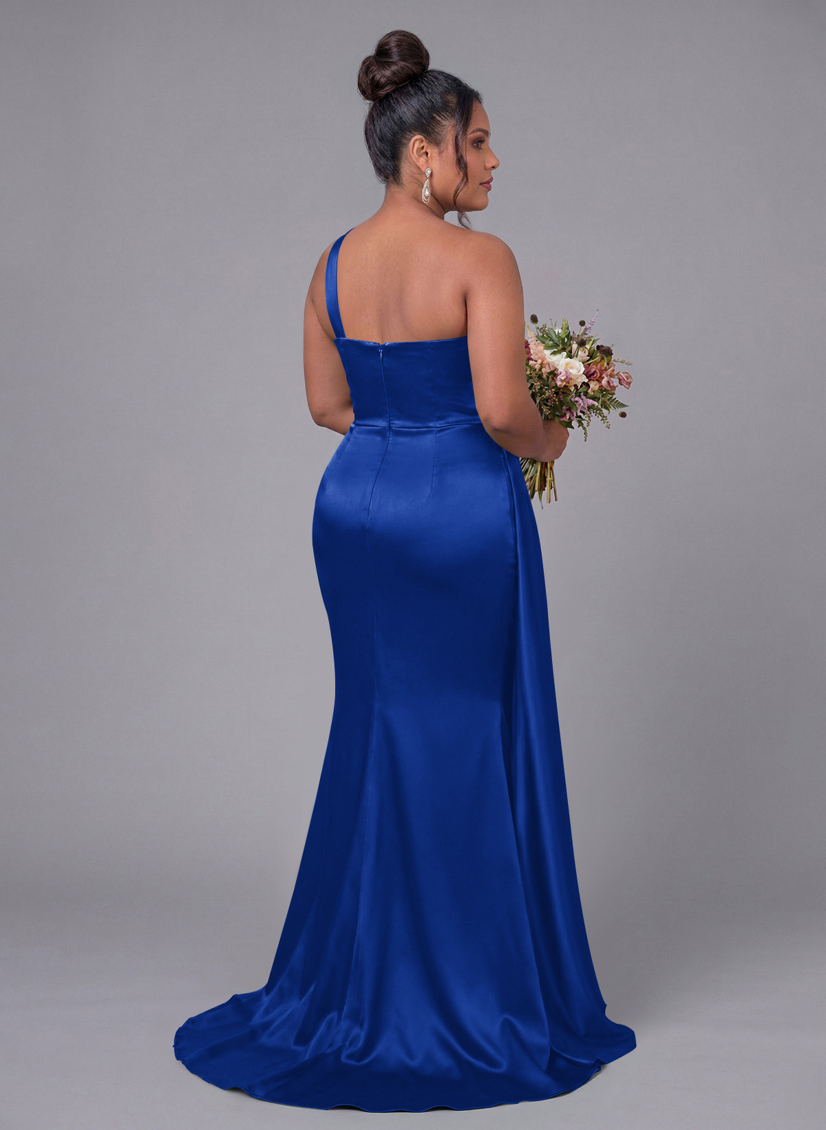 Sheath/Column One-Shoulder Silk Like Satin Bridesmaid Dresses With Ruffle, product image 275