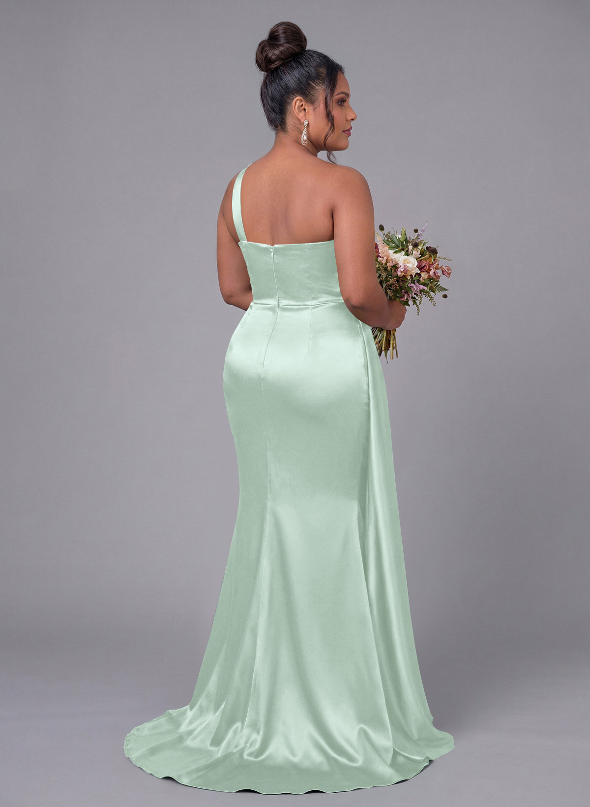 Sheath/Column One-Shoulder Silk Like Satin Bridesmaid Dresses With Ruffle, product image 337