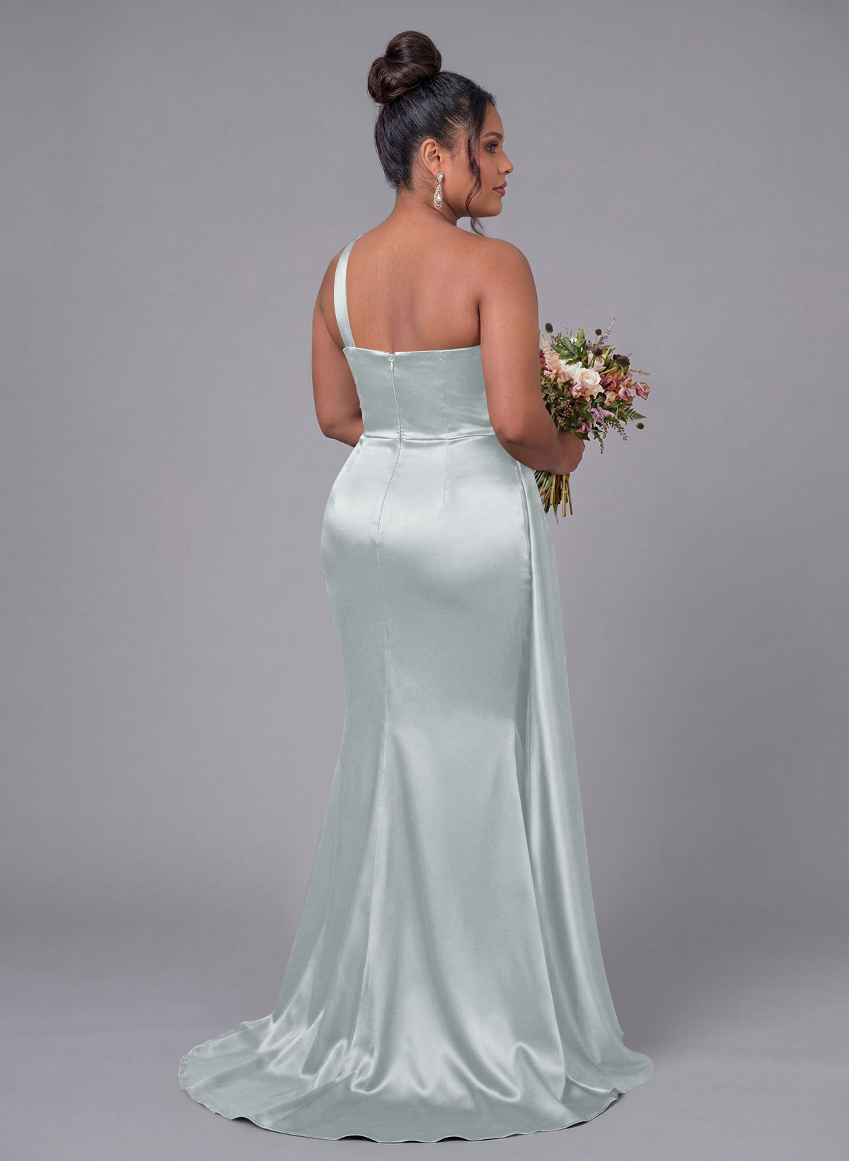 Sheath/Column One-Shoulder Silk Like Satin Bridesmaid Dresses With Ruffle, product image 281
