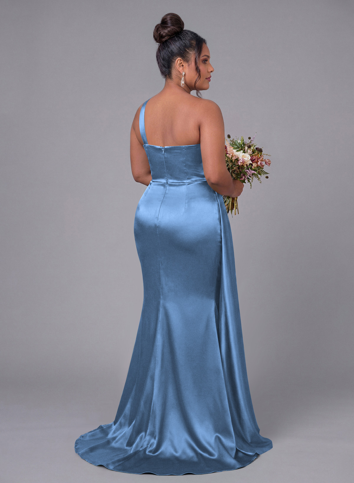 Sheath/Column One-Shoulder Silk Like Satin Bridesmaid Dresses With Ruffle, product image 271