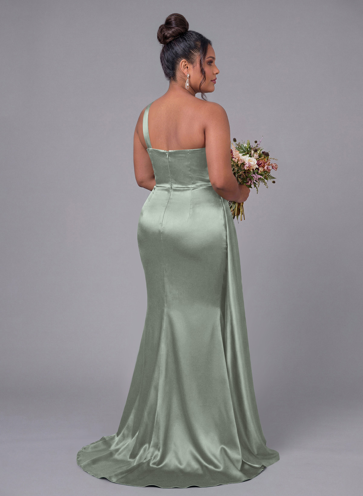 Sheath/Column One-Shoulder Silk Like Satin Bridesmaid Dresses With Ruffle, product image 297