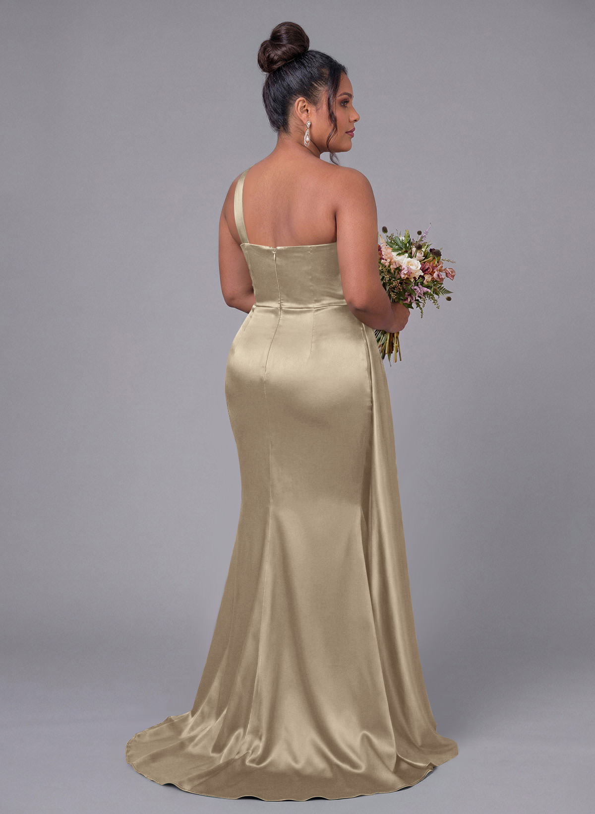 Sheath/Column One-Shoulder Silk Like Satin Bridesmaid Dresses With Ruffle, product image 313