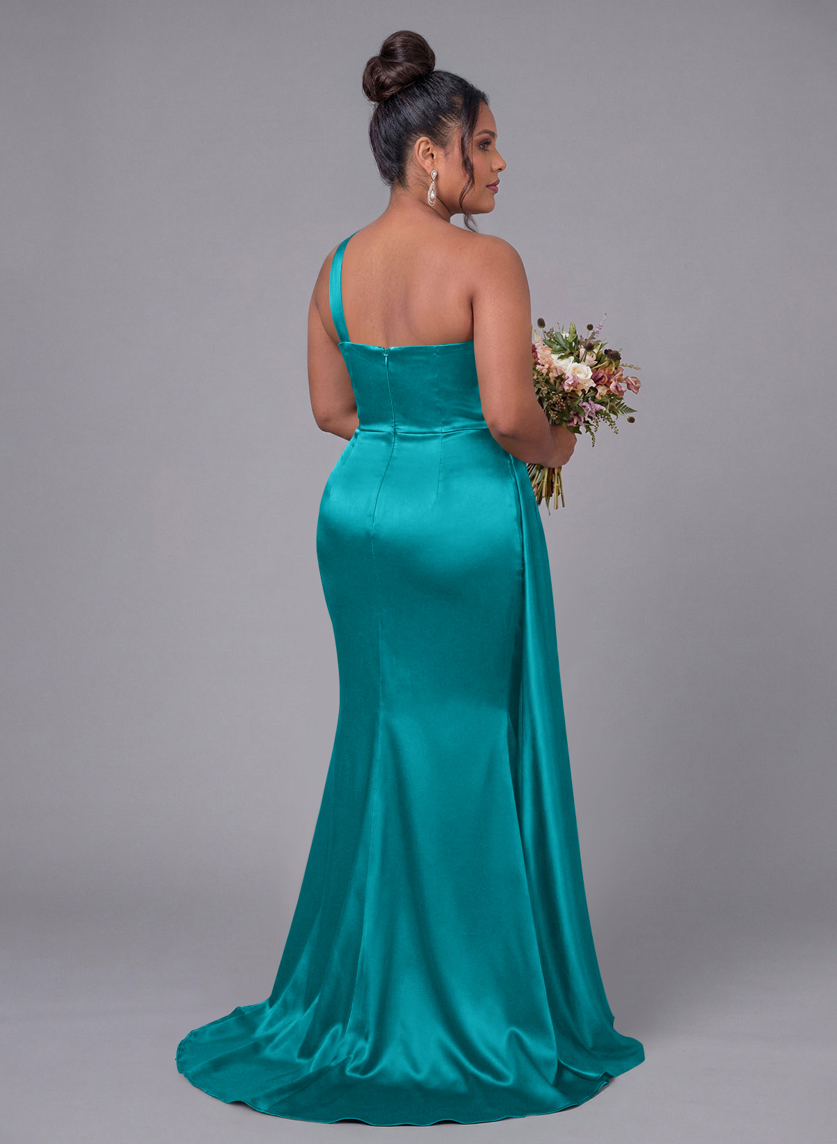 Sheath/Column One-Shoulder Silk Like Satin Bridesmaid Dresses With Ruffle, product image 357