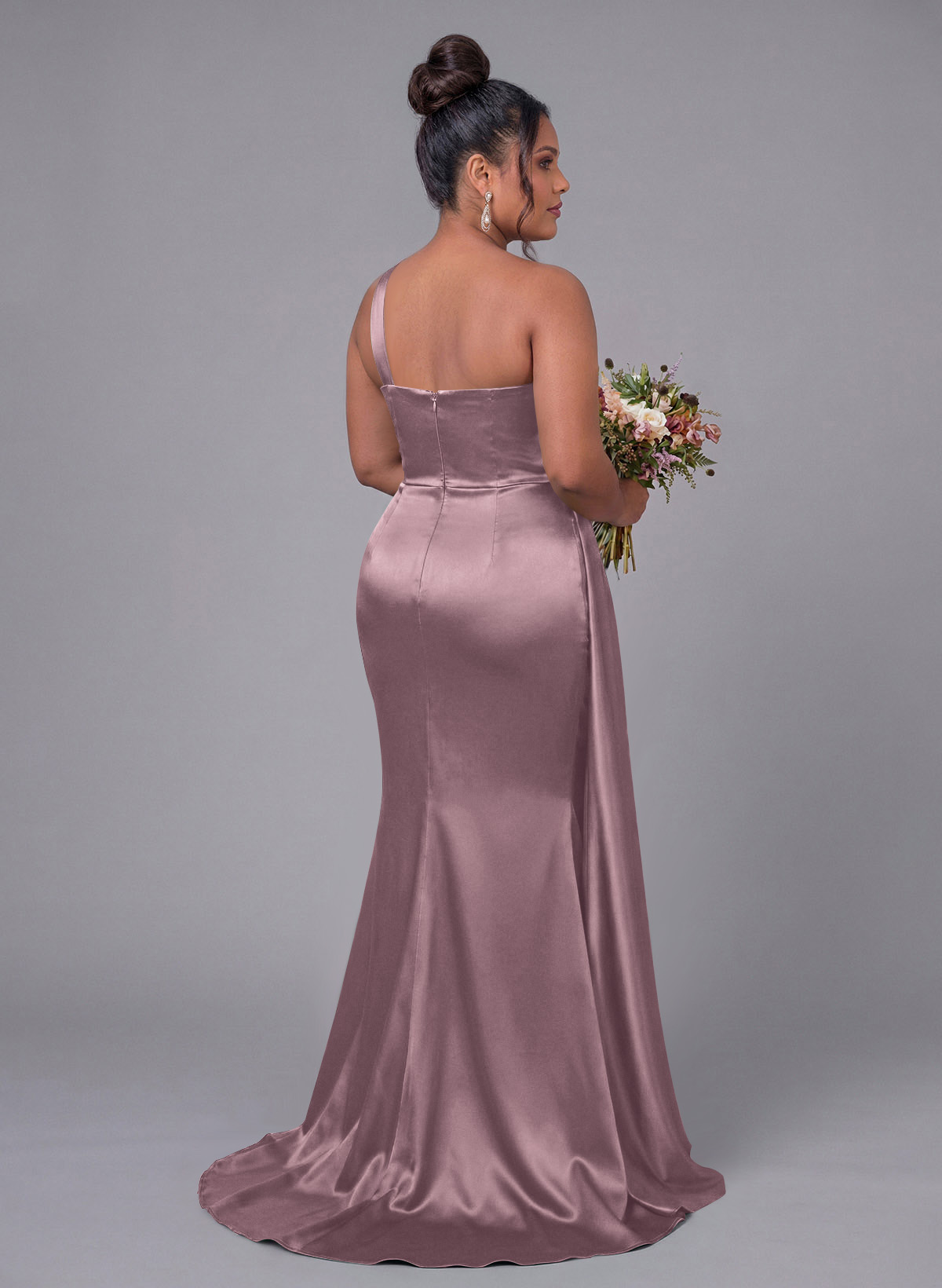 Sheath/Column One-Shoulder Silk Like Satin Bridesmaid Dresses With Ruffle, product image 293