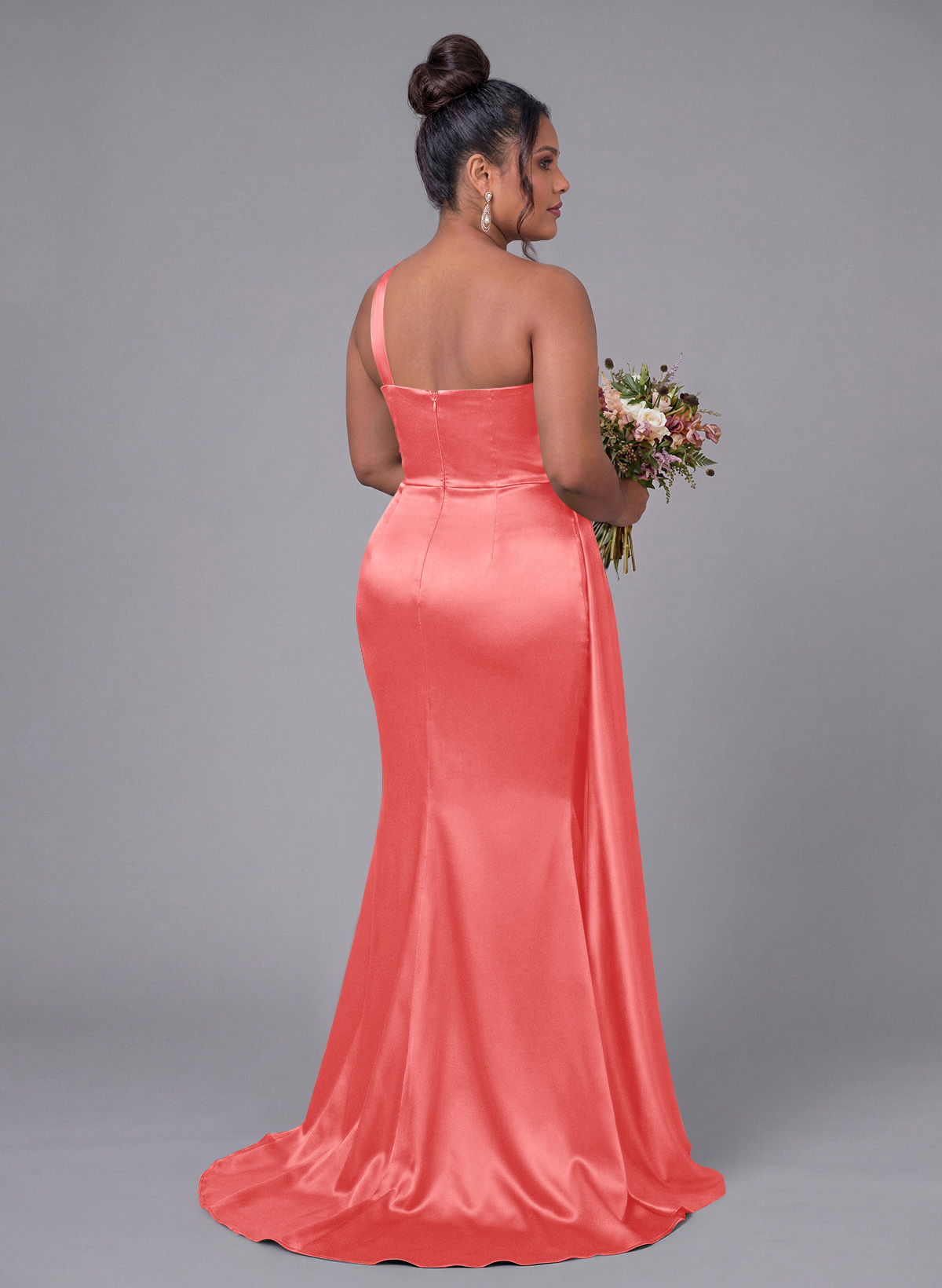 Sheath/Column One-Shoulder Silk Like Satin Bridesmaid Dresses With Ruffle, product image 331
