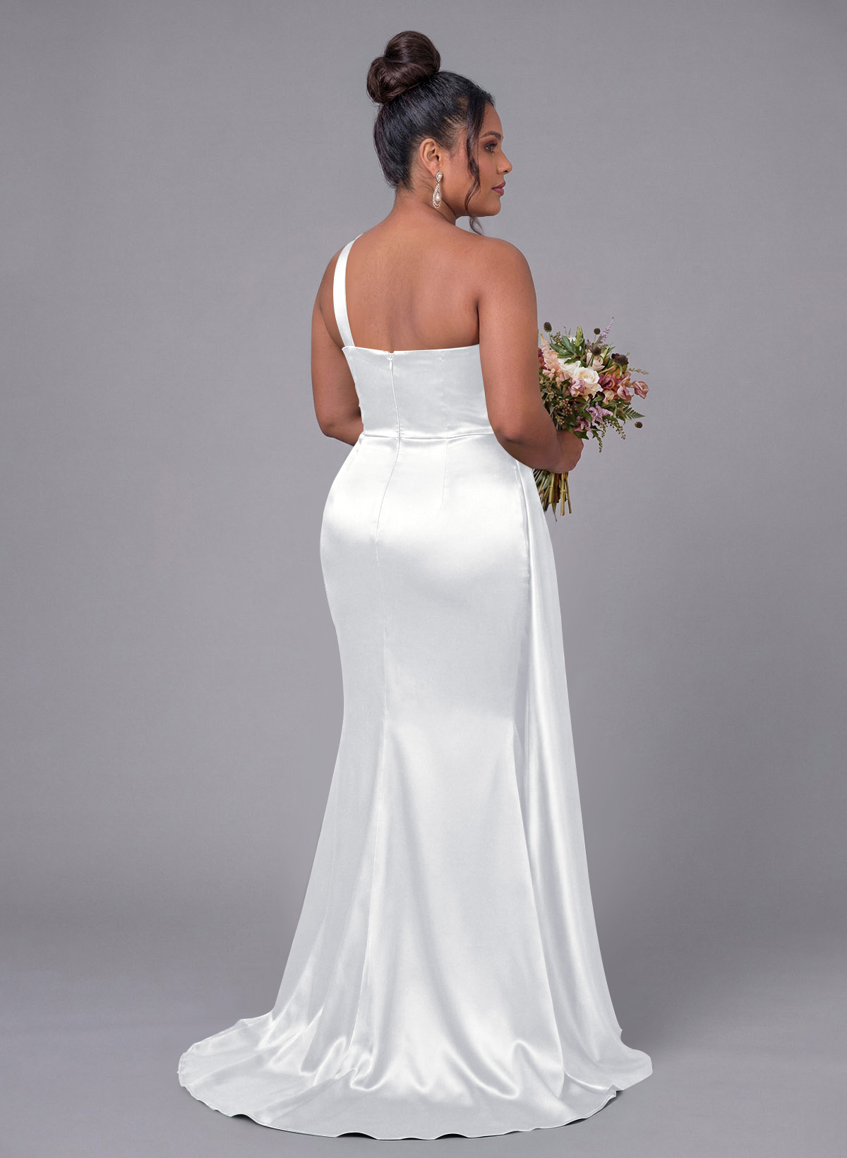 Sheath/Column One-Shoulder Silk Like Satin Bridesmaid Dresses With Ruffle, product image 341