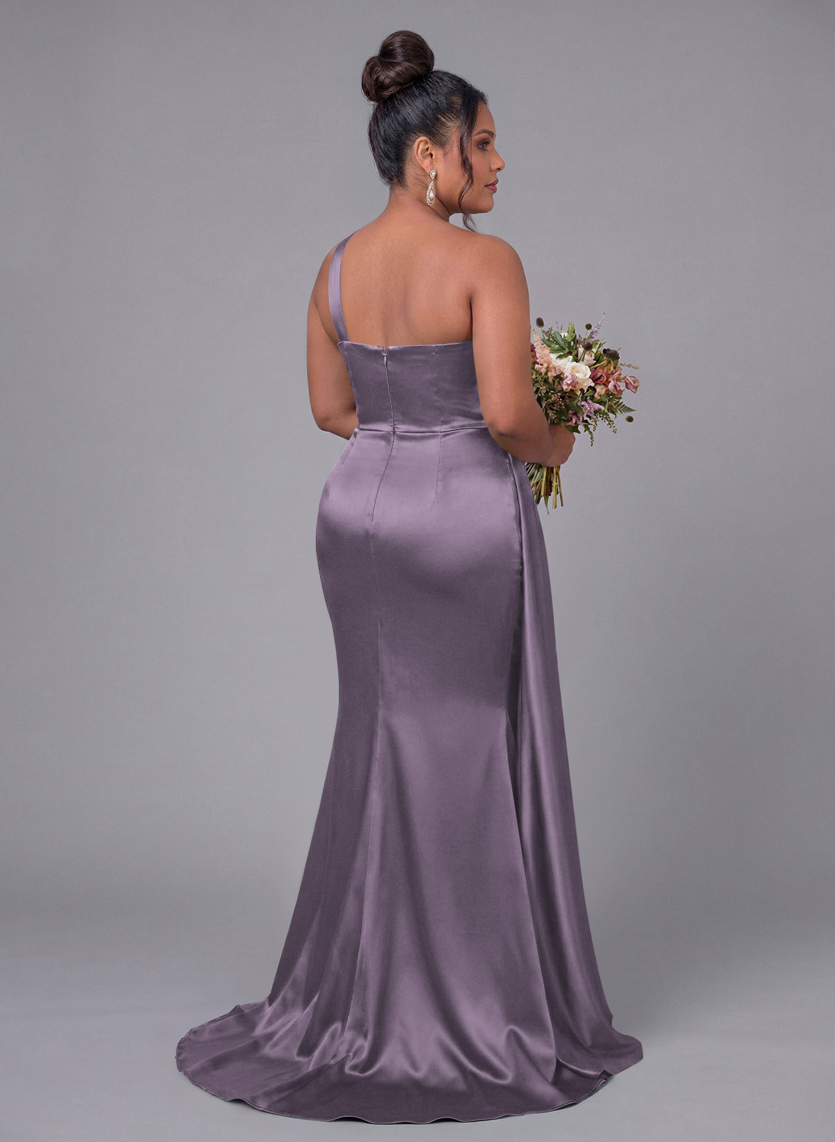 Sheath/Column One-Shoulder Silk Like Satin Bridesmaid Dresses With Ruffle, product image 277