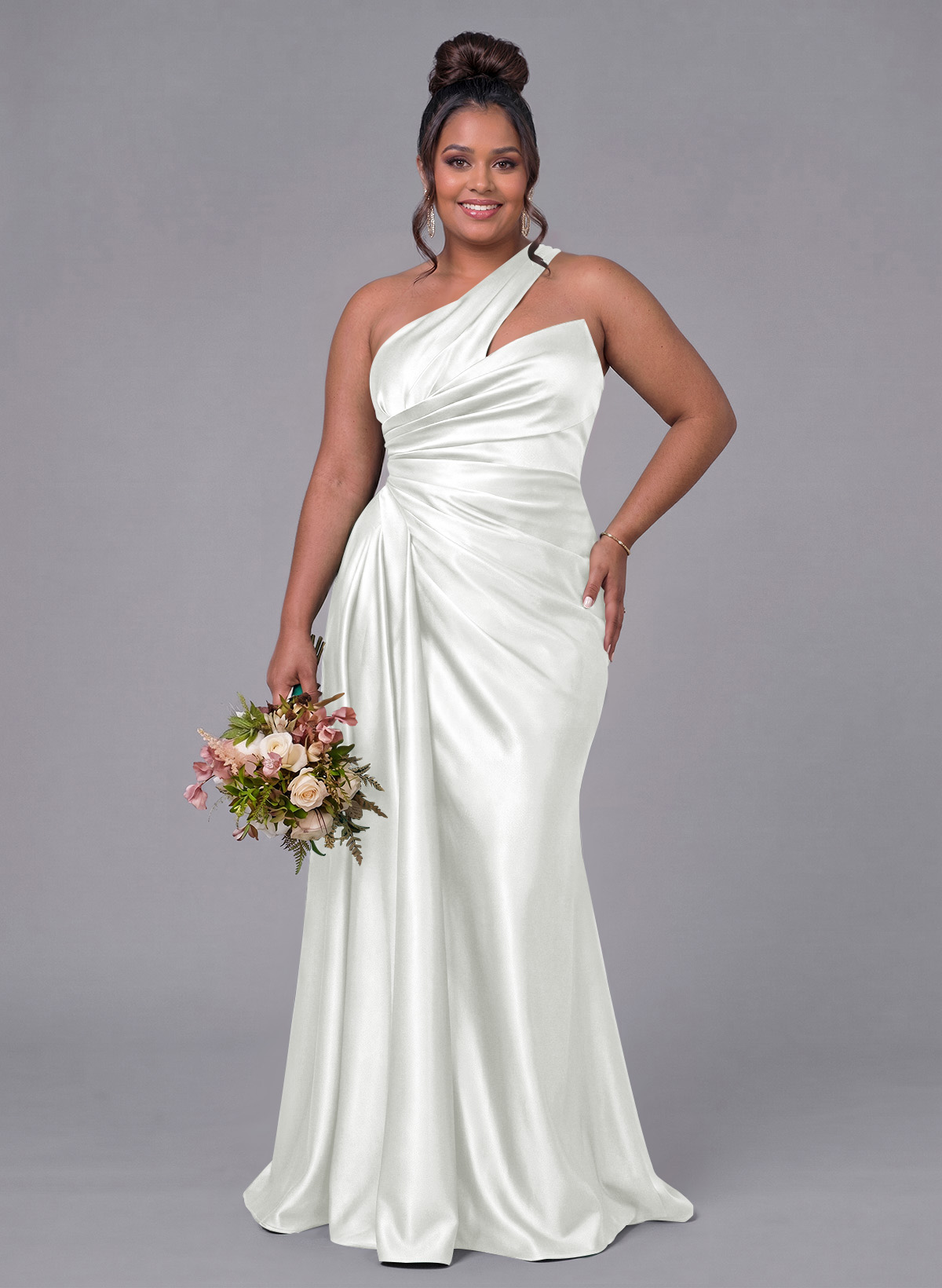 Sheath/Column One-Shoulder Silk Like Satin Bridesmaid Dresses With Ruffle, product image 294