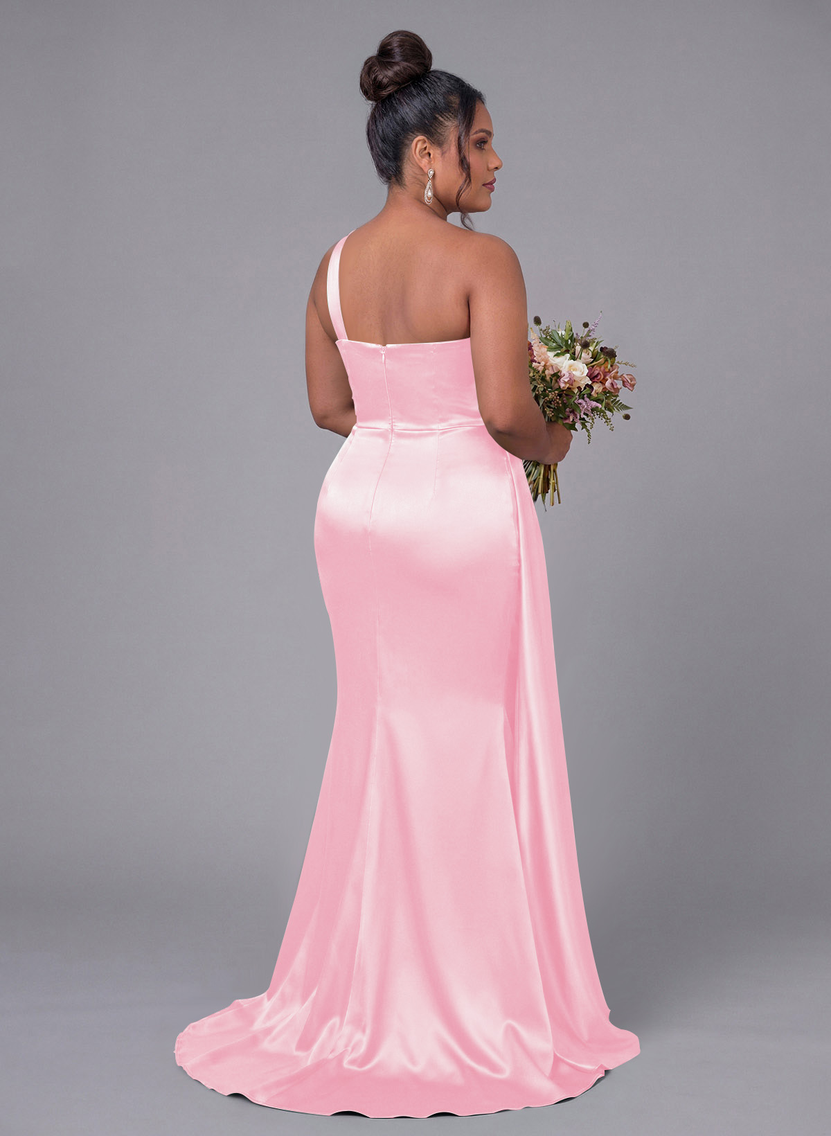 Sheath/Column One-Shoulder Silk Like Satin Bridesmaid Dresses With Ruffle, product image 327