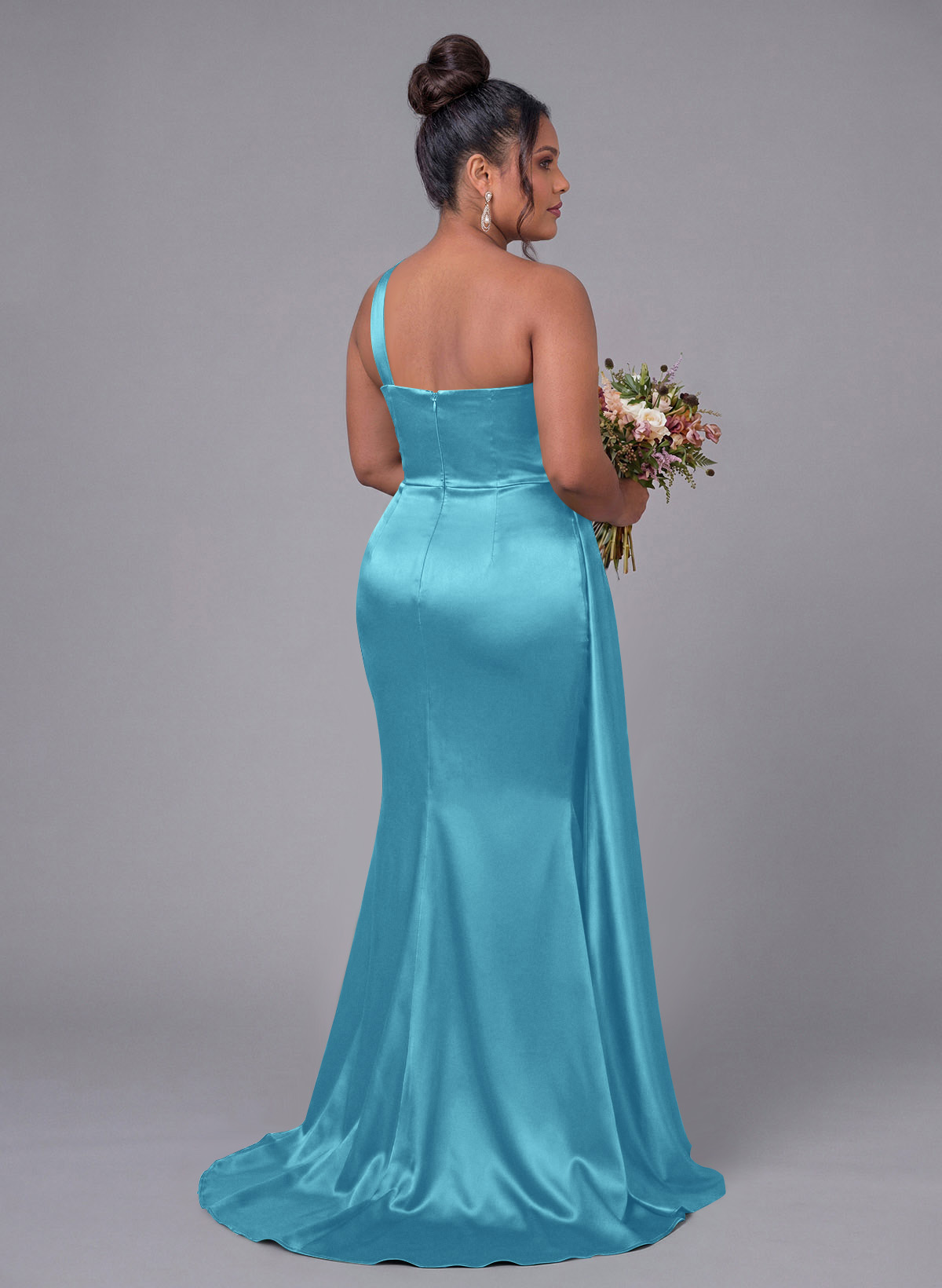 Sheath/Column One-Shoulder Silk Like Satin Bridesmaid Dresses With Ruffle, product image 333