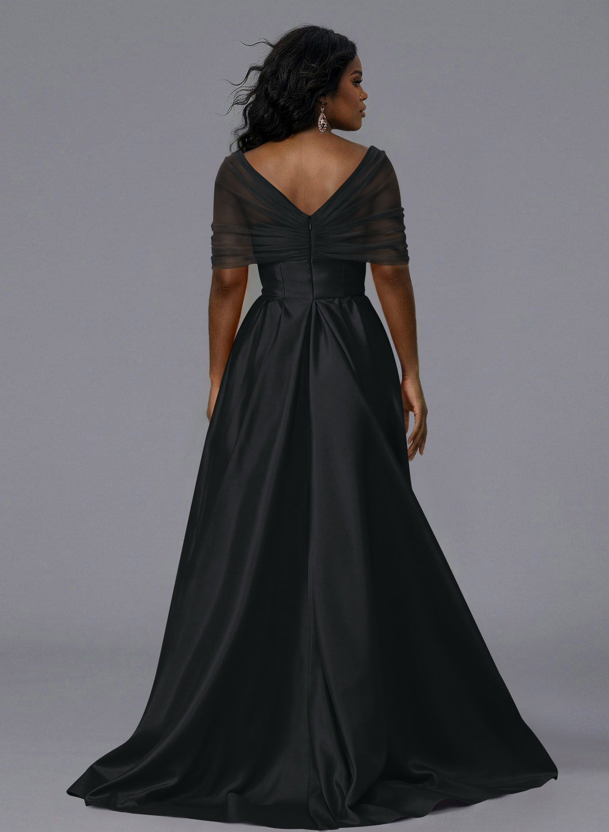 Elegant Tulle Asymmetrical Neckline Satin Bridesmaid Dresses With Split Front/Sweeping Side Drape, product image 160
