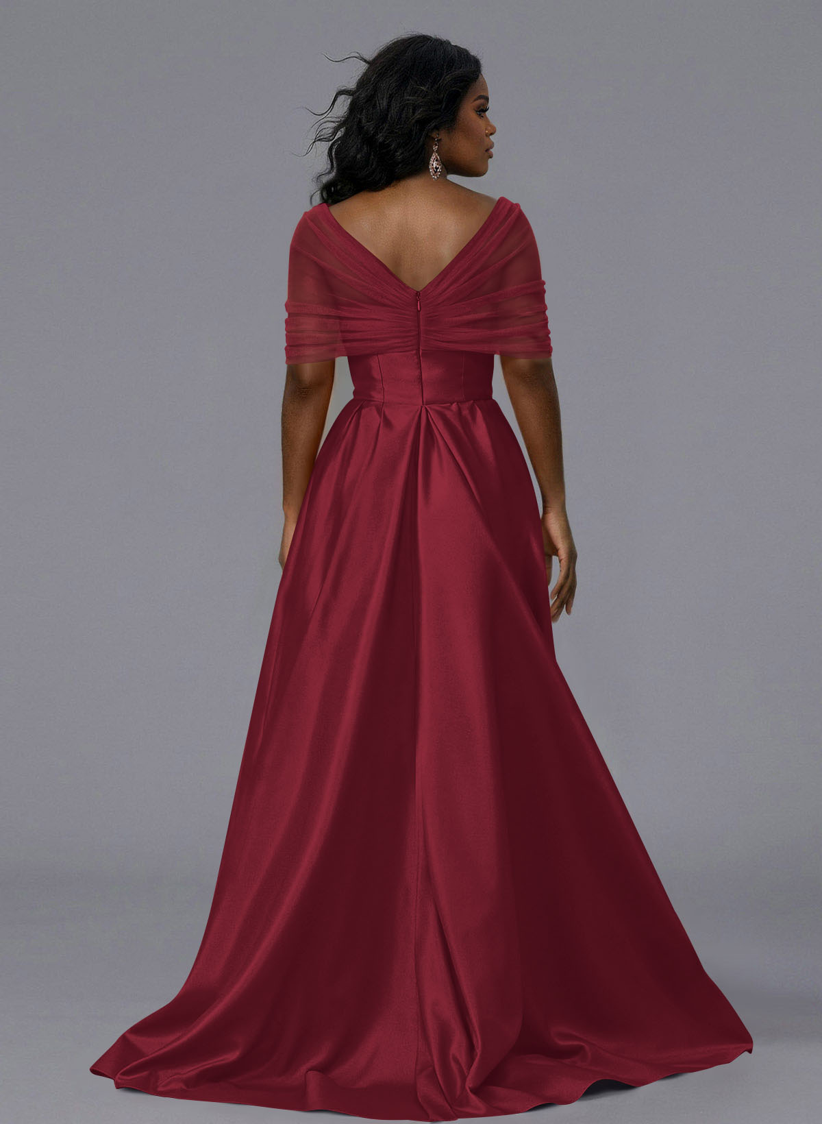 Elegant Tulle Asymmetrical Neckline Satin Bridesmaid Dresses With Split Front/Sweeping Side Drape, product image 246