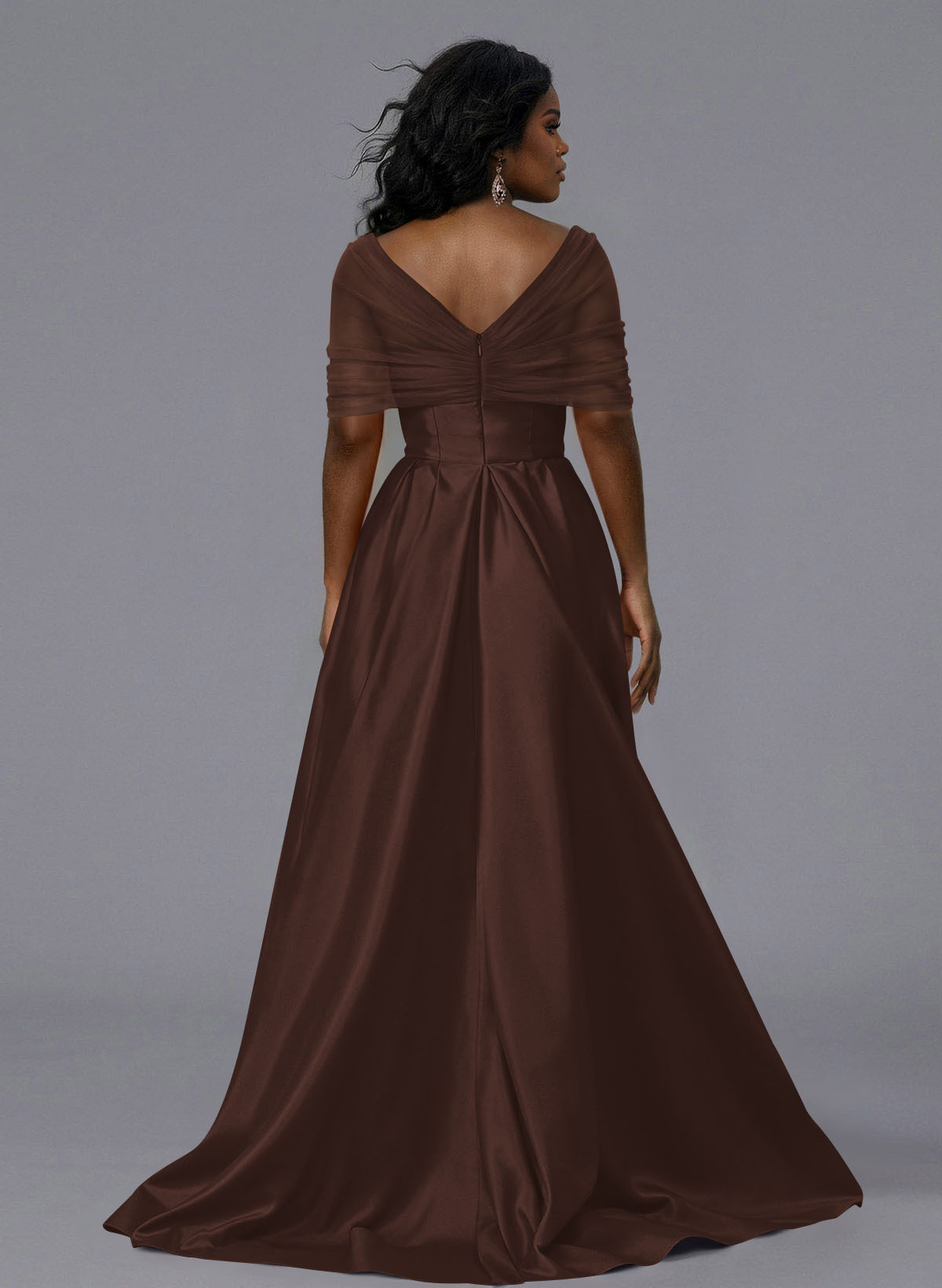 Elegant Tulle Asymmetrical Neckline Satin Bridesmaid Dresses With Split Front/Sweeping Side Drape, product image 170