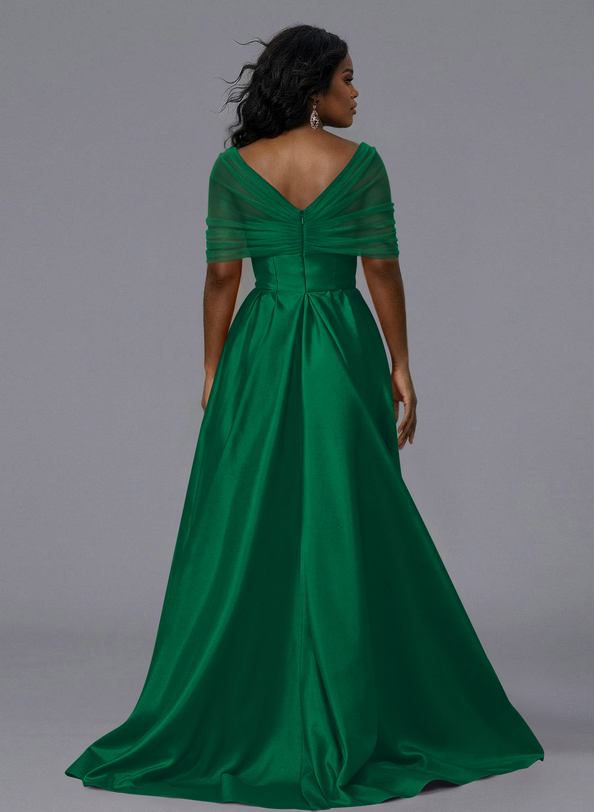 Elegant Tulle Asymmetrical Neckline Satin Bridesmaid Dresses With Split Front/Sweeping Side Drape, product image 198