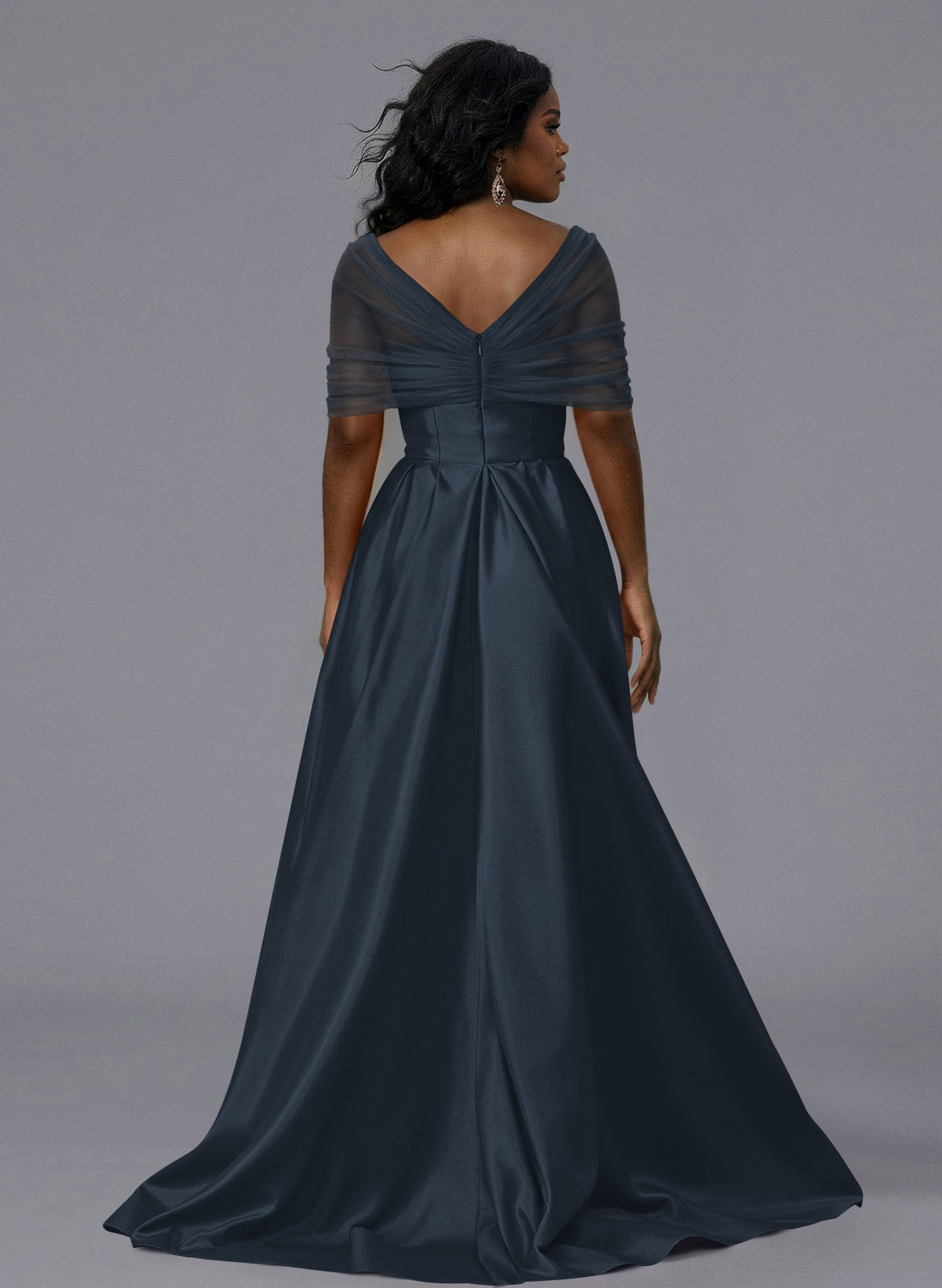 Elegant Tulle Asymmetrical Neckline Satin Bridesmaid Dresses With Split Front/Sweeping Side Drape, product image 272