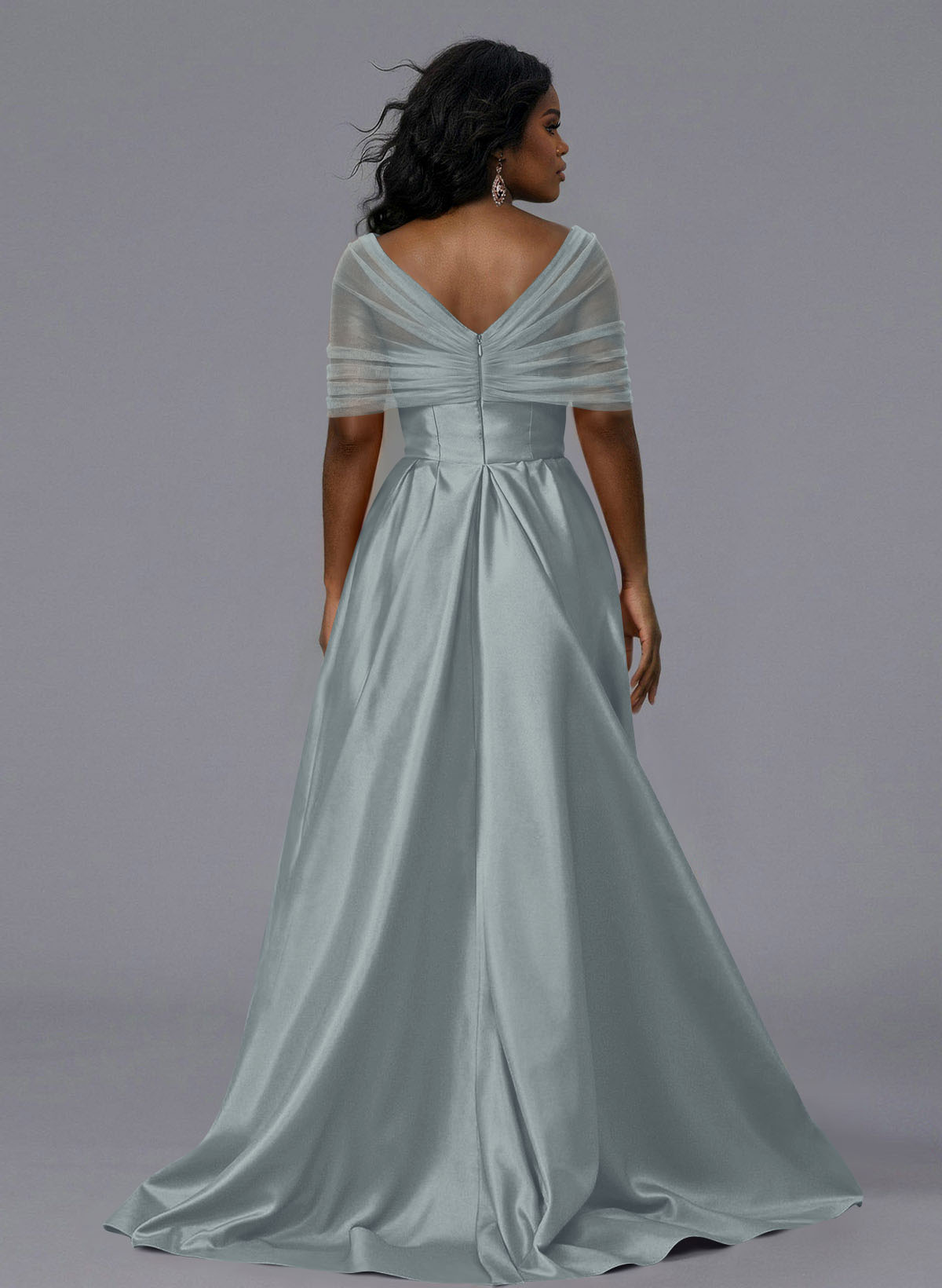 Elegant Tulle Asymmetrical Neckline Satin Bridesmaid Dresses With Split Front/Sweeping Side Drape, product image 268
