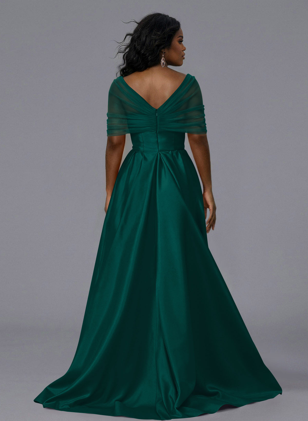 Elegant Tulle Asymmetrical Neckline Satin Bridesmaid Dresses With Split Front/Sweeping Side Drape, product image 146