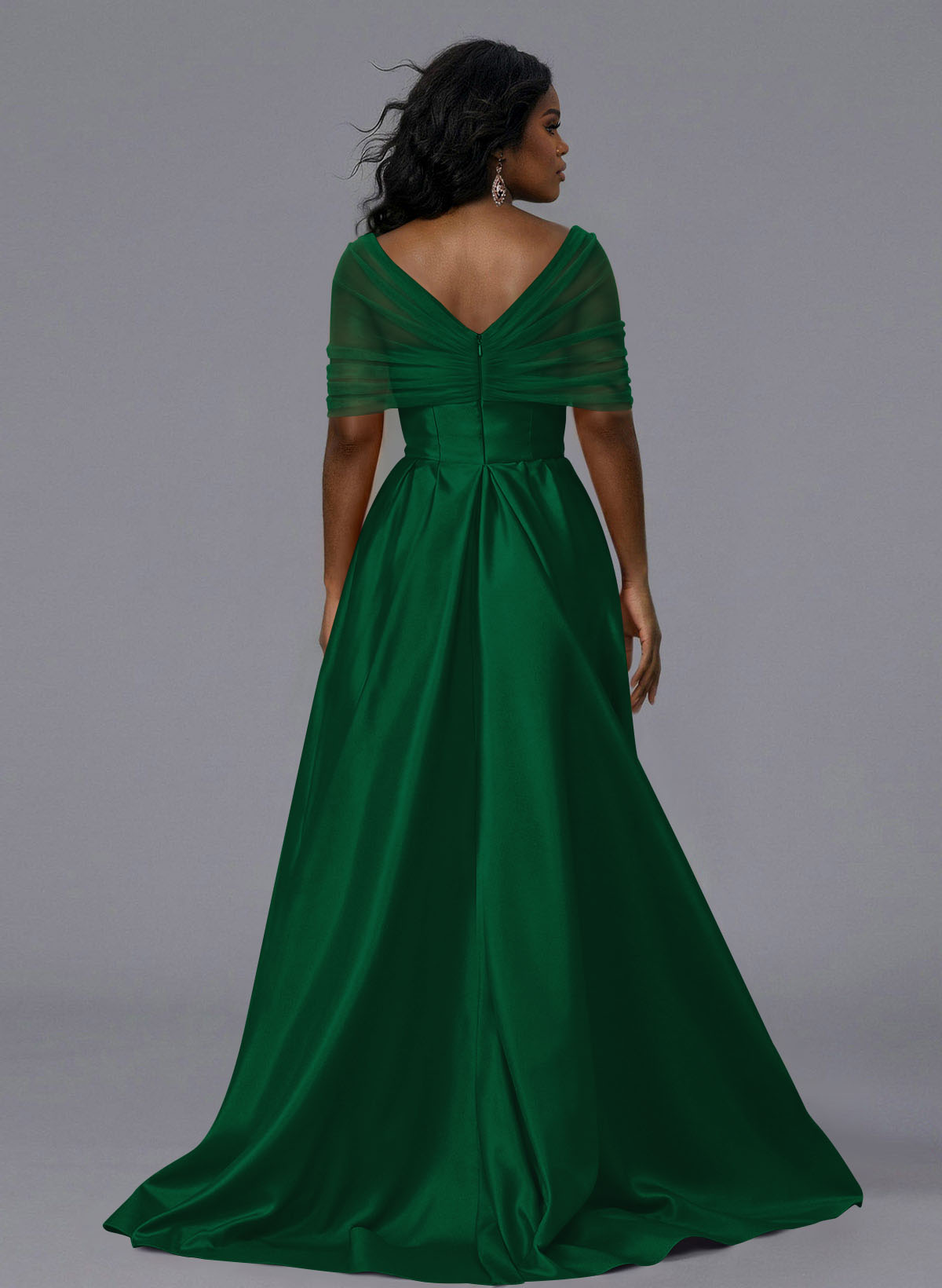 Elegant Tulle Asymmetrical Neckline Satin Bridesmaid Dresses With Split Front/Sweeping Side Drape, product image 150
