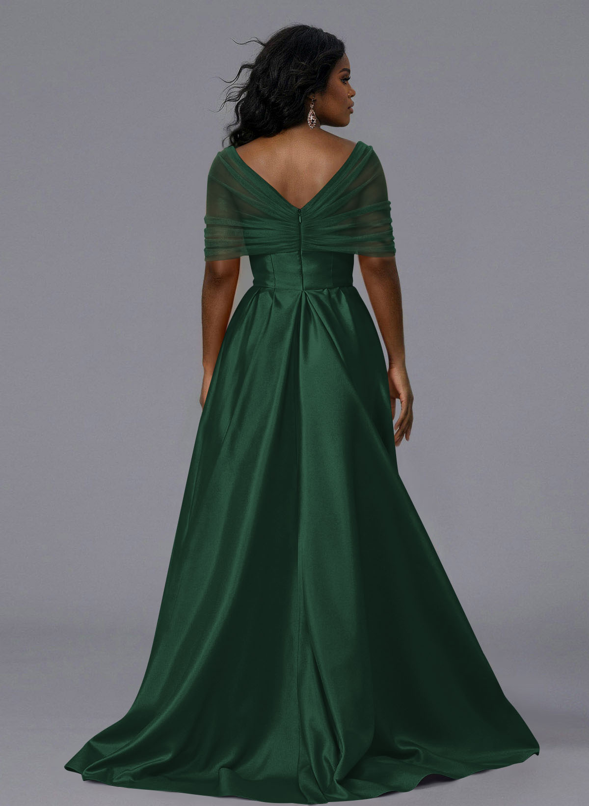 Elegant Tulle Asymmetrical Neckline Satin Bridesmaid Dresses With Split Front/Sweeping Side Drape, product image 196