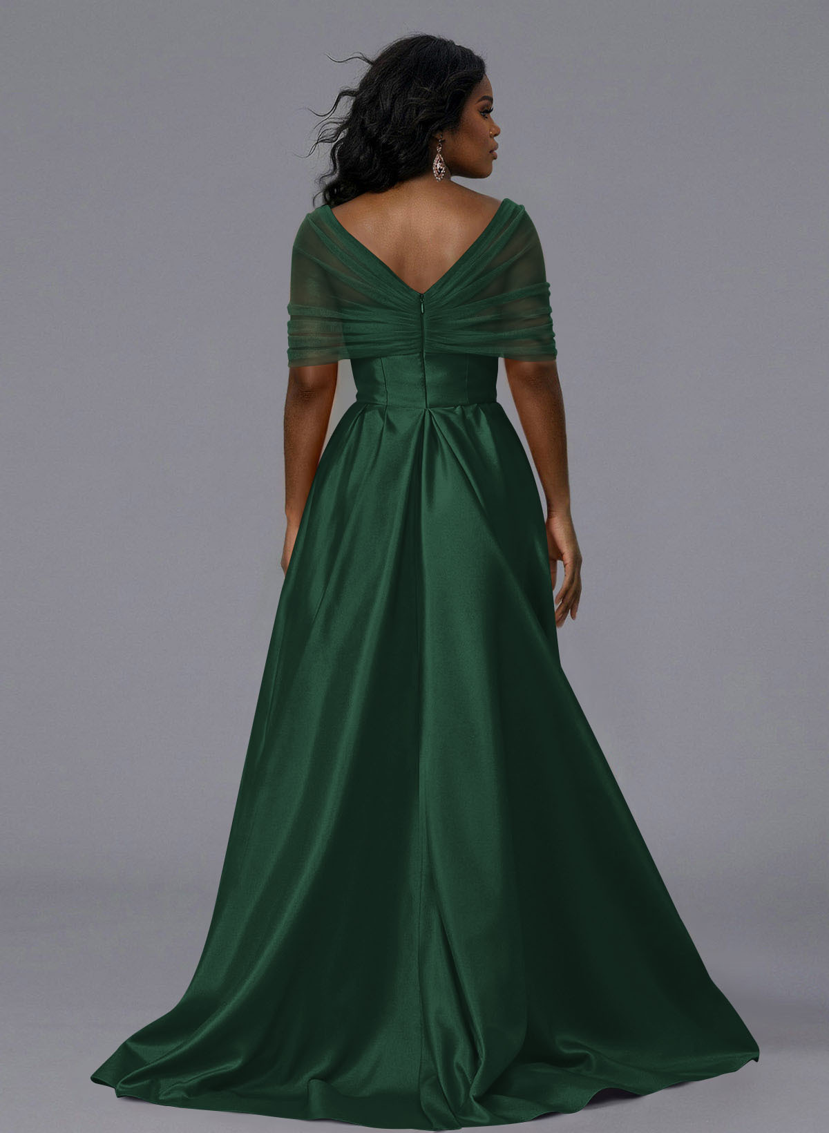 Elegant Tulle Asymmetrical Neckline Satin Bridesmaid Dresses With Split Front/Sweeping Side Drape, product image 196