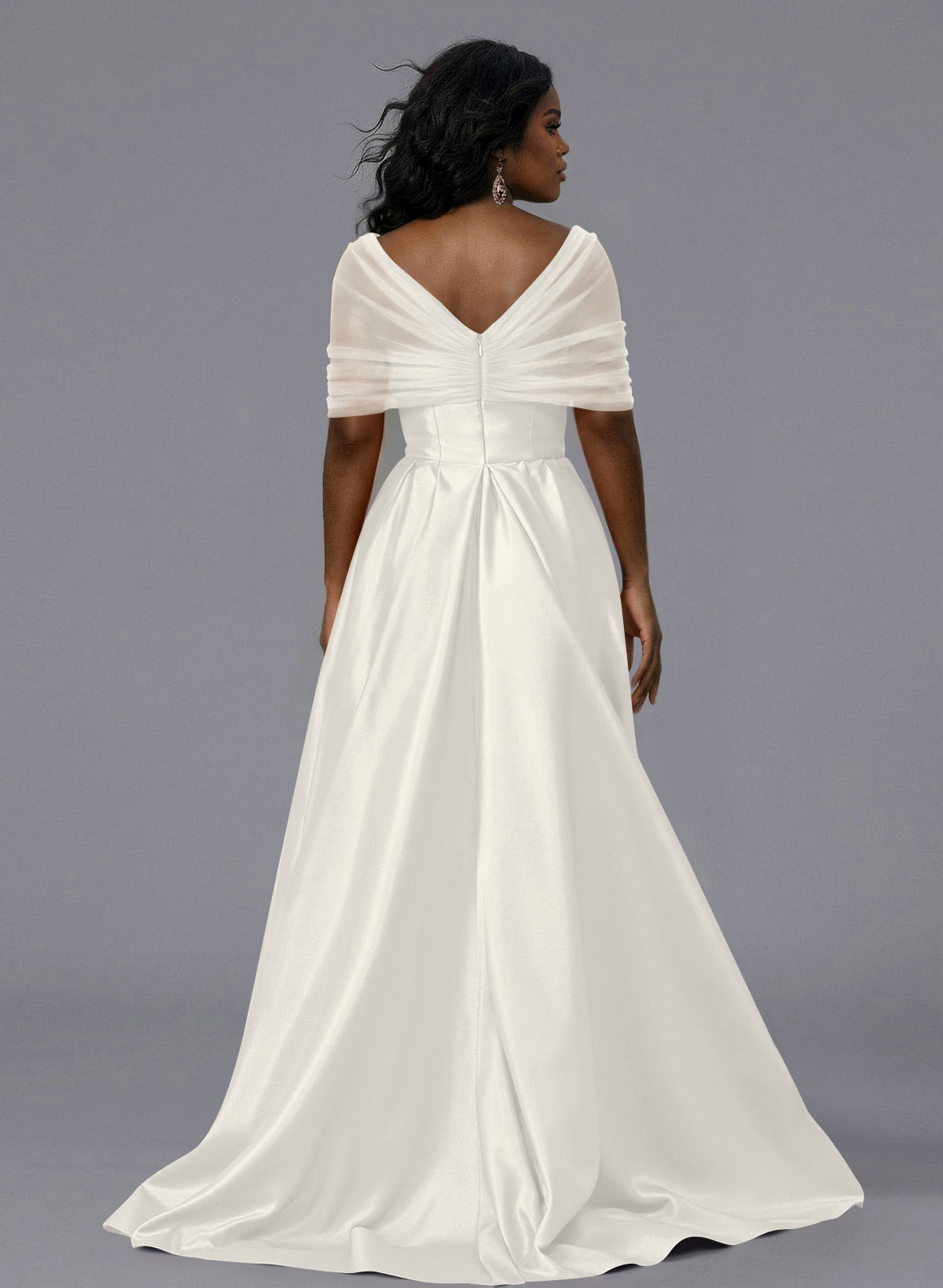 Elegant Tulle Asymmetrical Neckline Satin Bridesmaid Dresses With Split Front/Sweeping Side Drape, product image 168