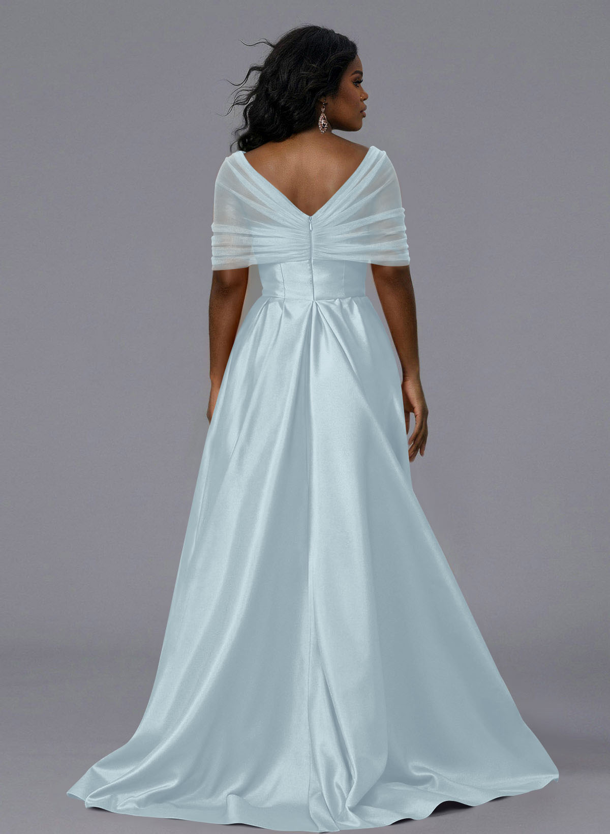 Elegant Tulle Asymmetrical Neckline Satin Bridesmaid Dresses With Split Front/Sweeping Side Drape, product image 250