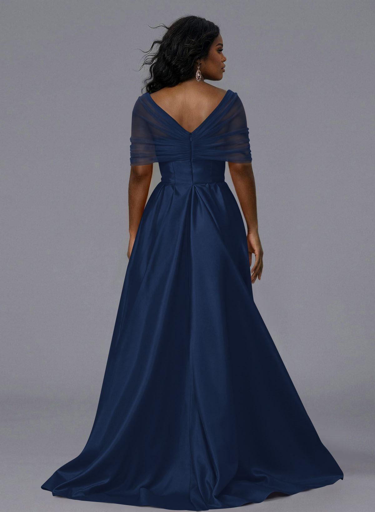 Elegant Tulle Asymmetrical Neckline Satin Bridesmaid Dresses With Split Front/Sweeping Side Drape, product image 270