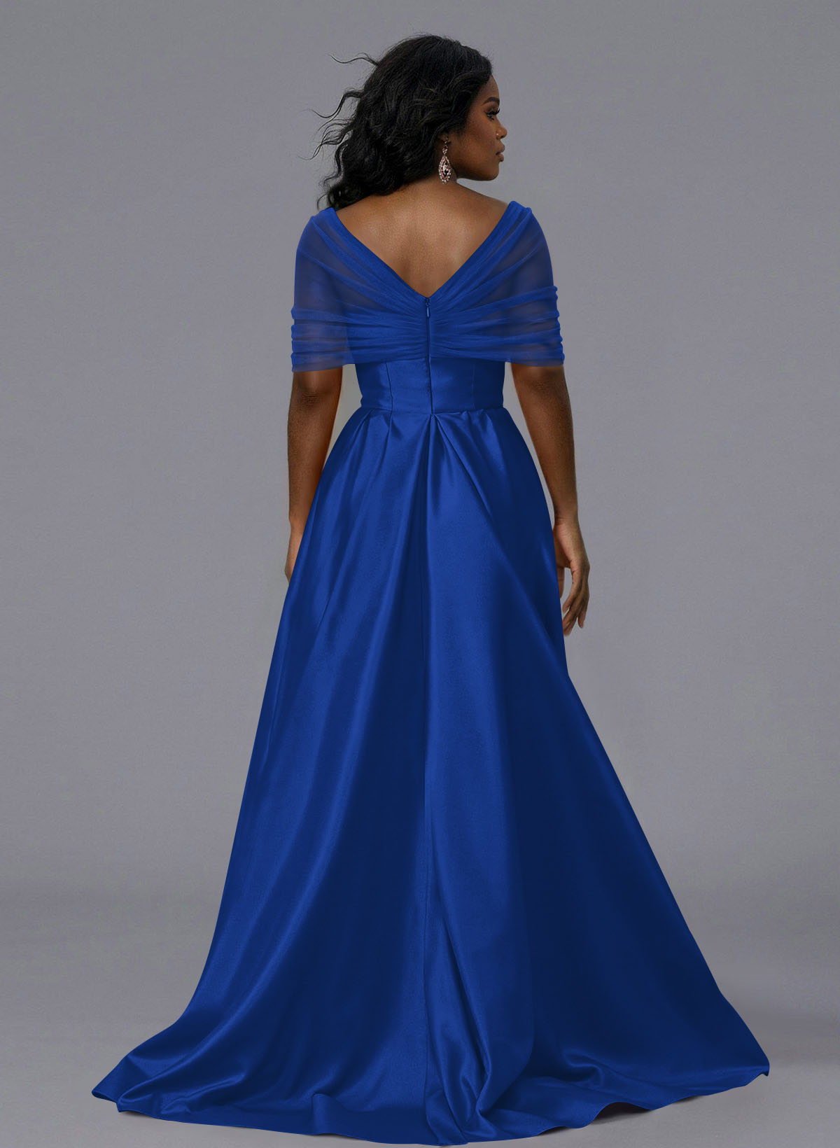 Elegant Tulle Asymmetrical Neckline Satin Bridesmaid Dresses With Split Front/Sweeping Side Drape, product image 260
