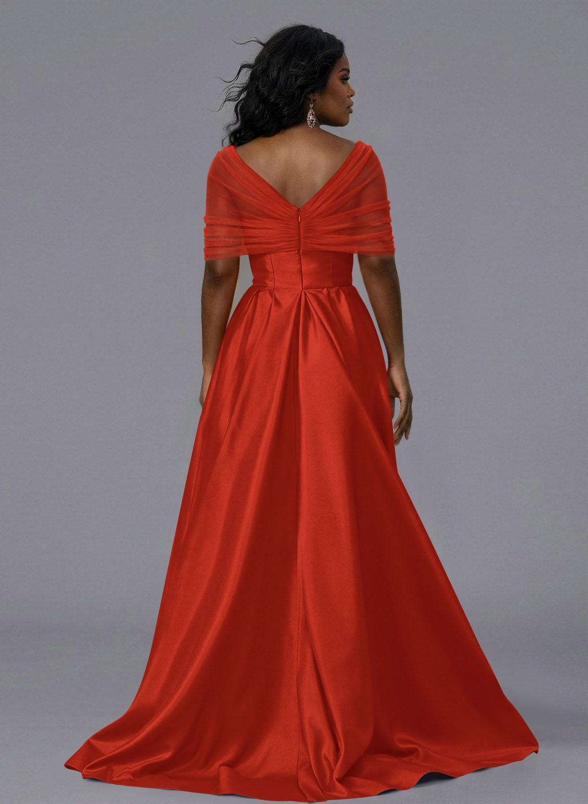 Elegant Tulle Asymmetrical Neckline Satin Bridesmaid Dresses With Split Front/Sweeping Side Drape, product image 238