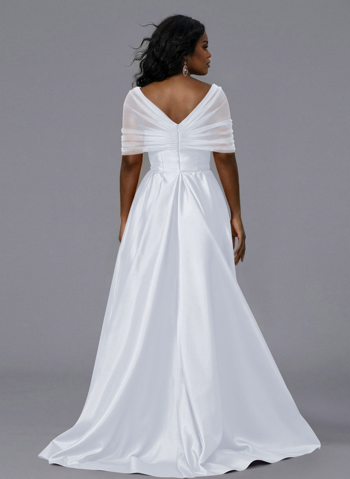 Elegant Tulle Asymmetrical Neckline Satin Bridesmaid Dresses With Split Front/Sweeping Side Drape, product image 166