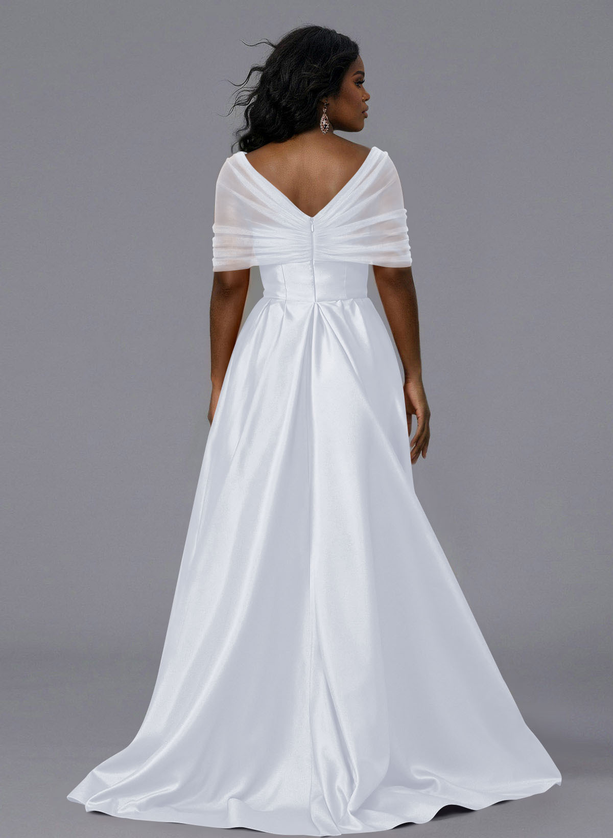 Elegant Tulle Asymmetrical Neckline Satin Bridesmaid Dresses With Split Front/Sweeping Side Drape, product image 166