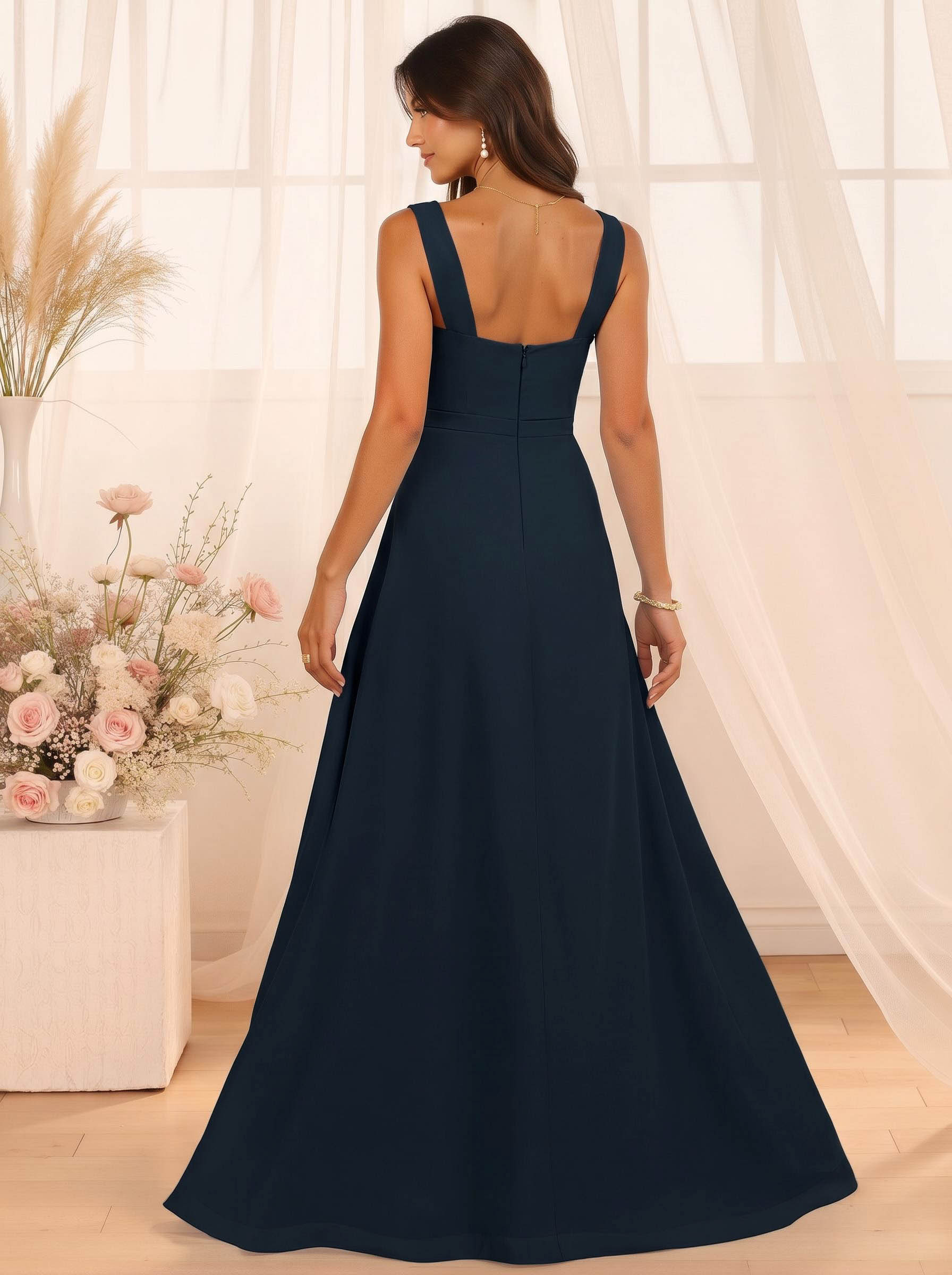 A-Line Cowl Neck Floor-Length Chiffon Bridesmaid Dresses With Split Front
