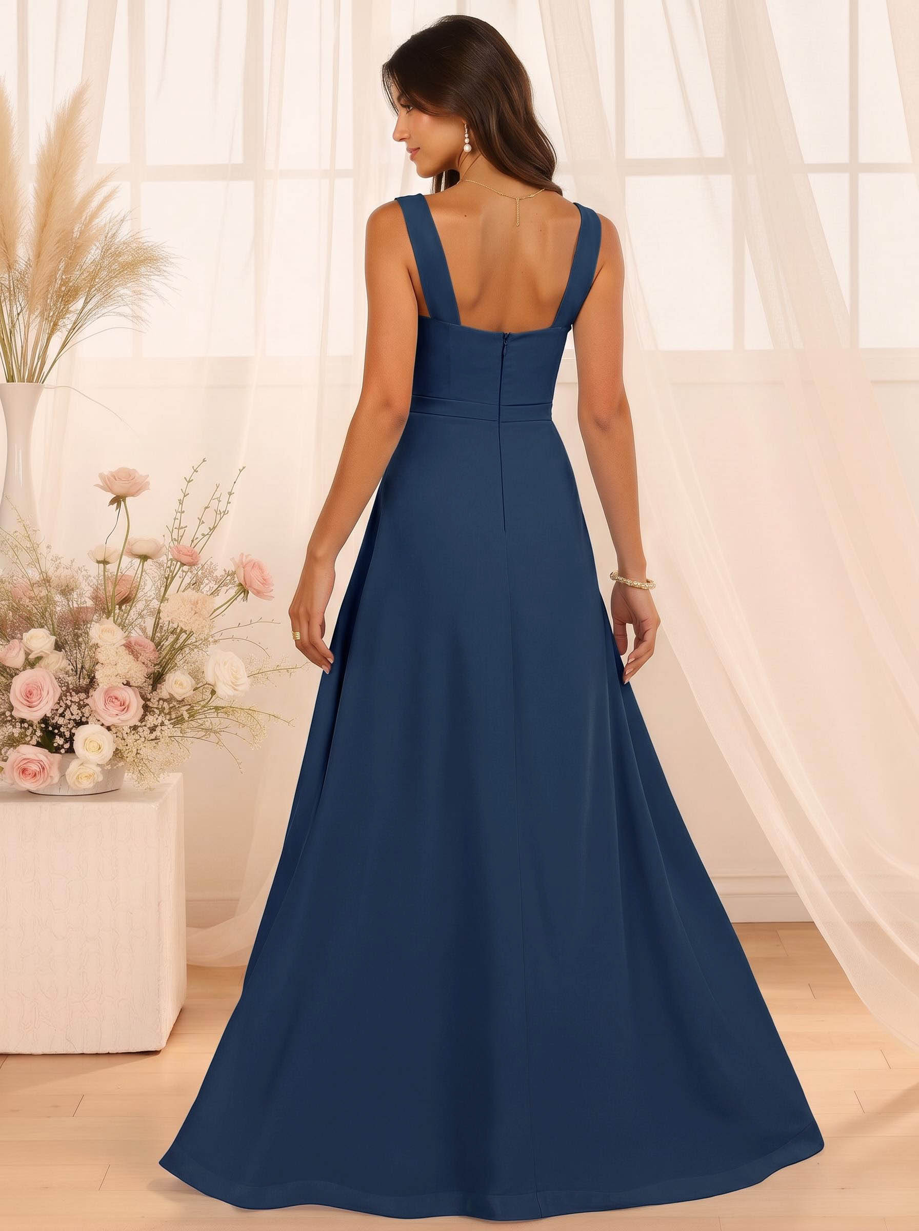 A-Line Cowl Neck Floor-Length Chiffon Bridesmaid Dresses With Split Front