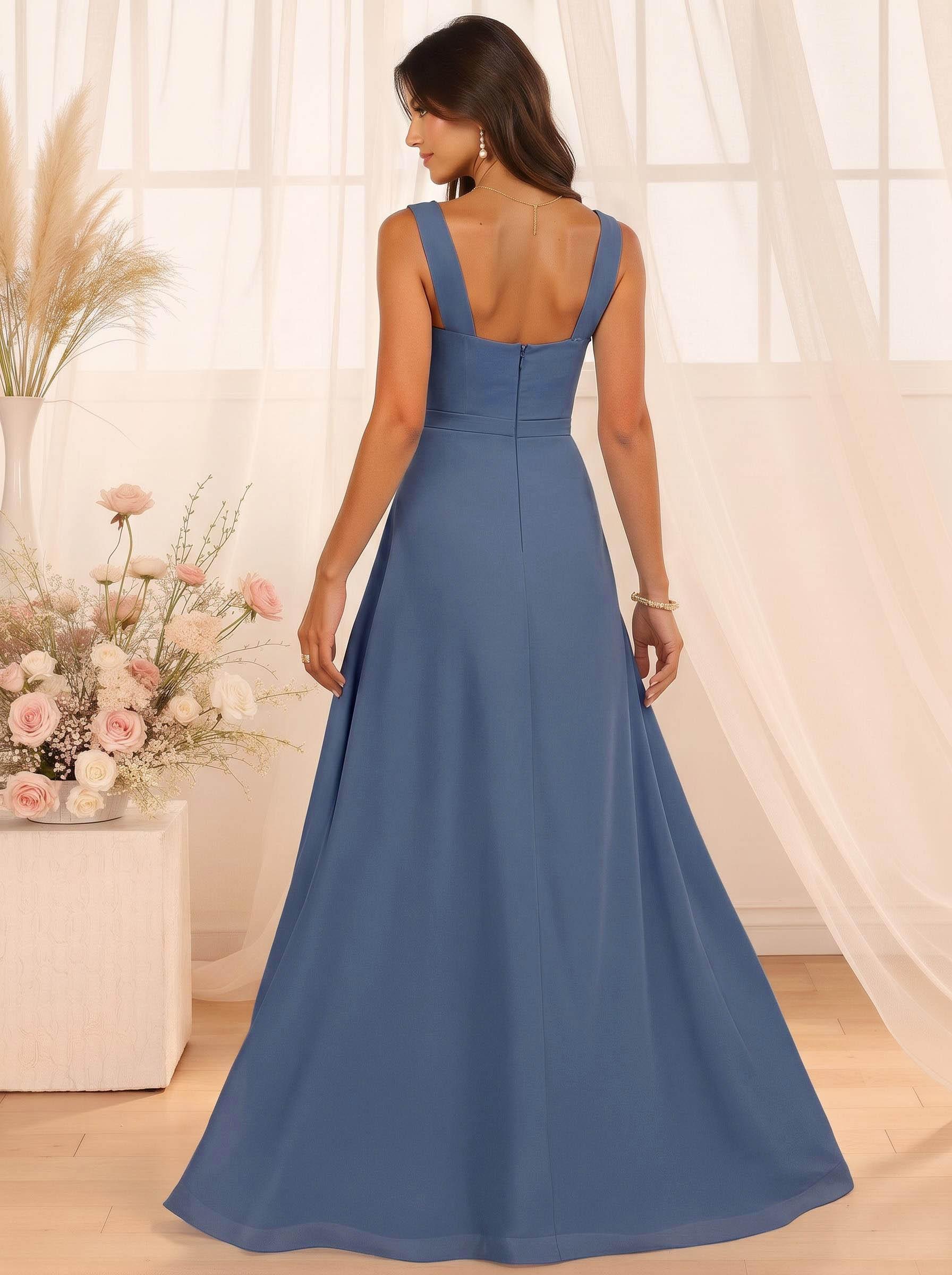 A-Line Cowl Neck Floor-Length Chiffon Bridesmaid Dresses With Split Front