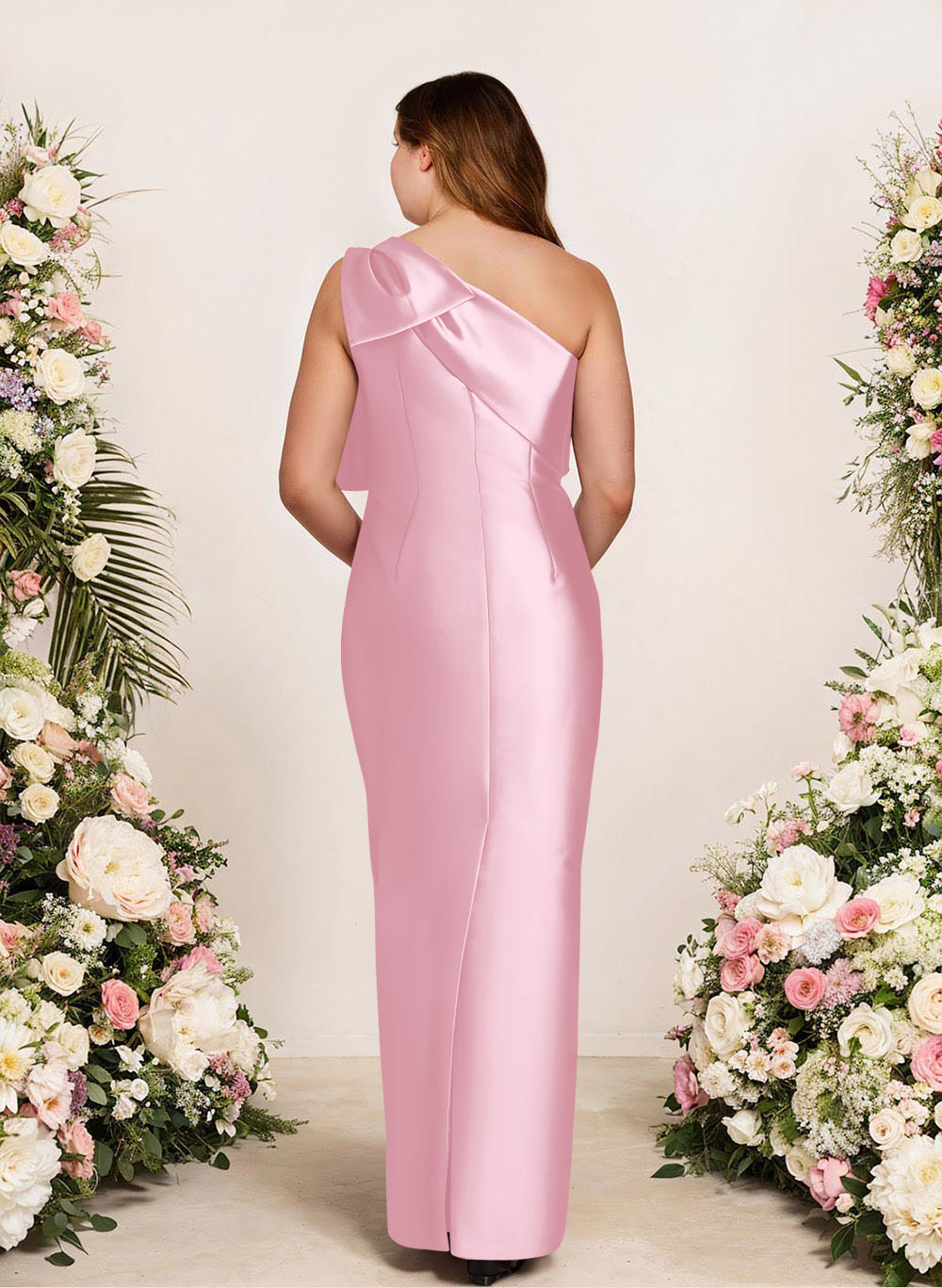Sheath/Column One-Shoulder Satin Bridesmaid Dresses With Bow(s), product image 180