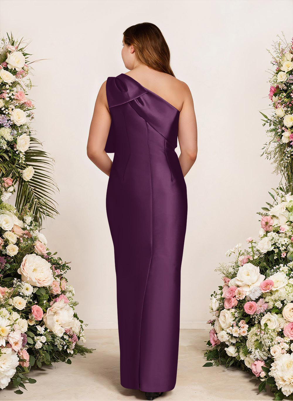Sheath/Column One-Shoulder Satin Bridesmaid Dresses With Bow(s), product image 200